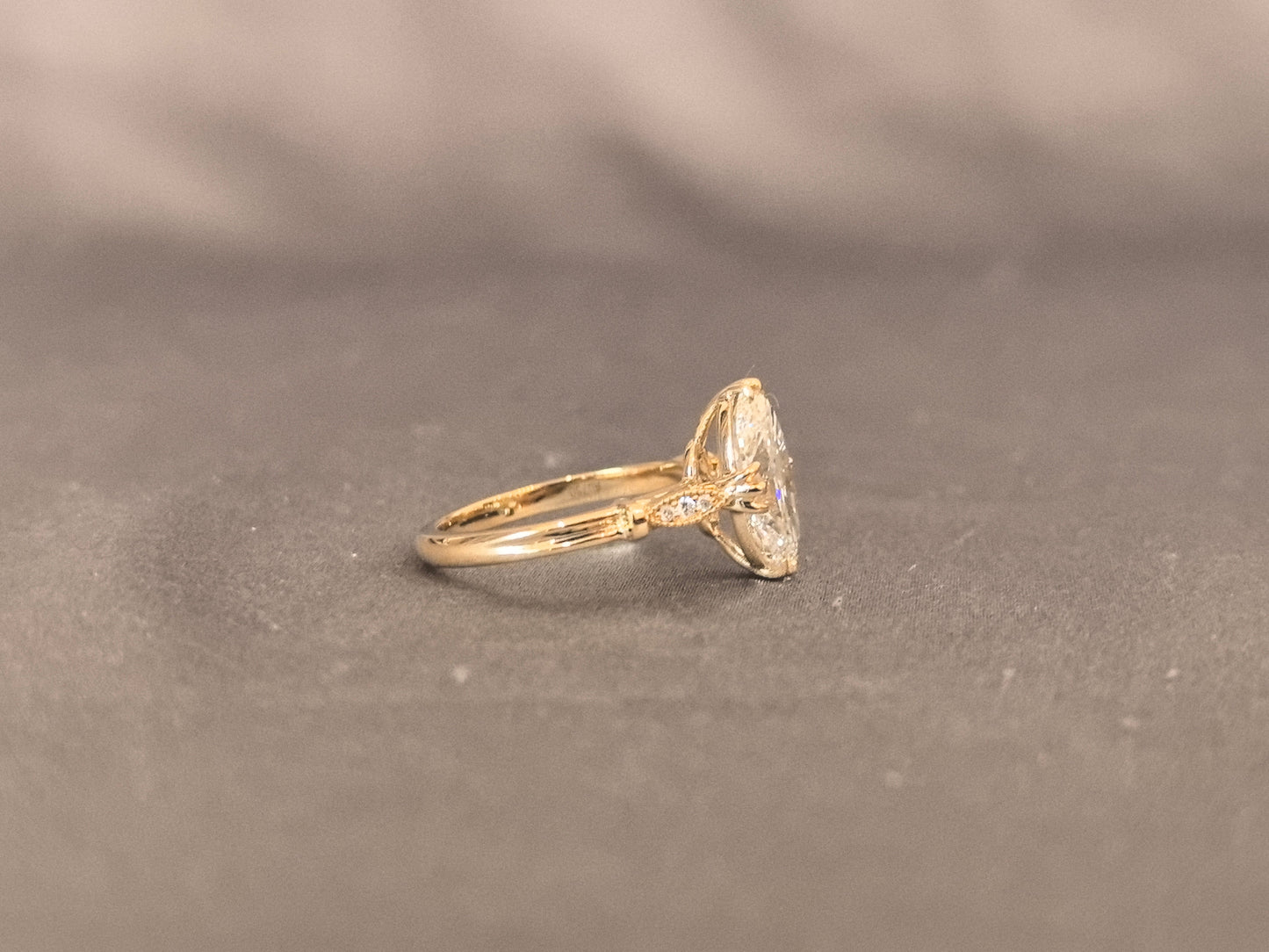 Oval Cut Diamond - Marquise Diamond Accents - Pinky Ring