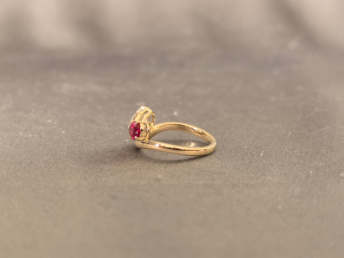 Two-Stone Ring - Oval Center Diamond - Pigeon Blood Ruby