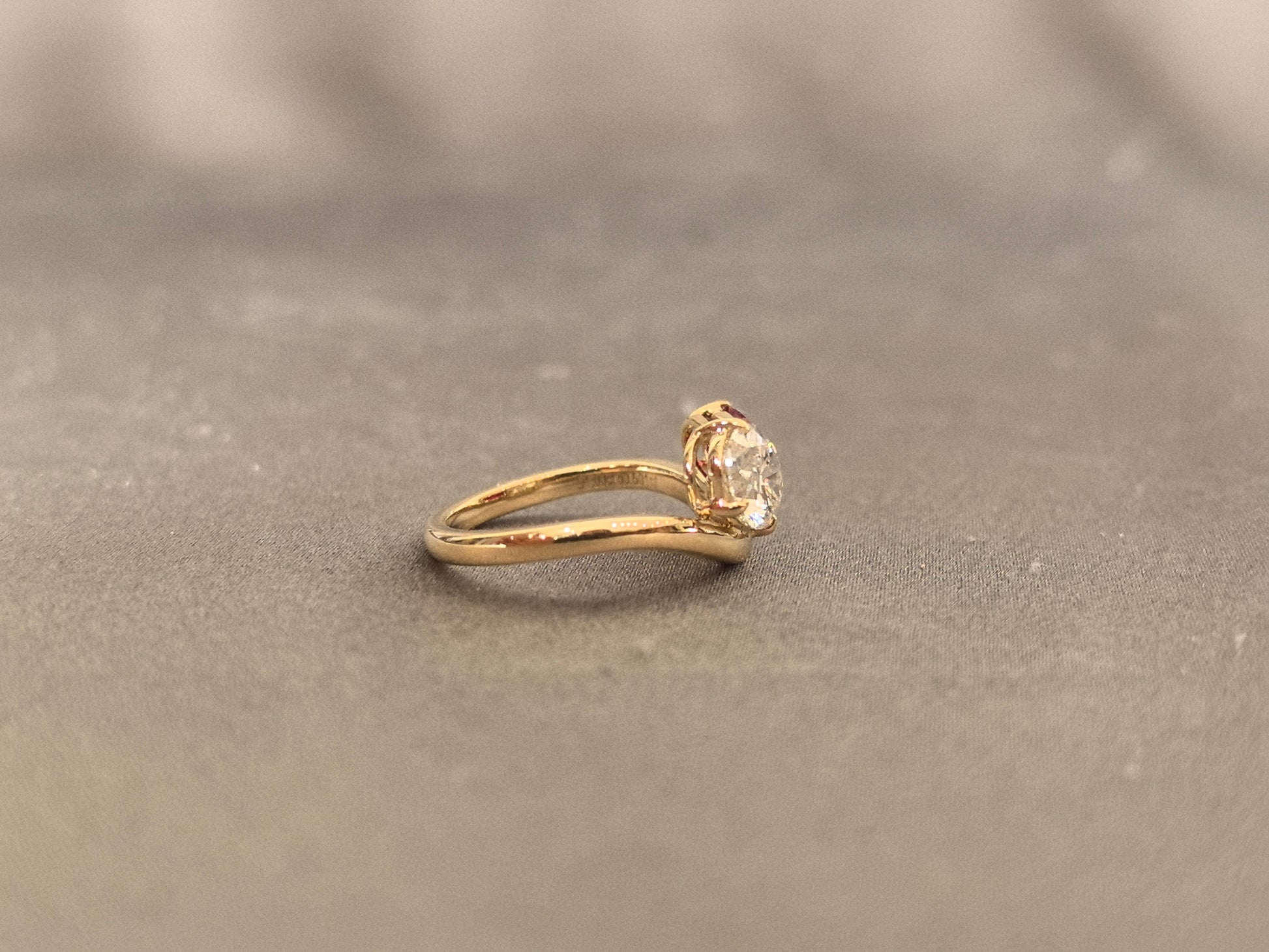 Two-Stone Ring - Oval Center Diamond - Pigeon Blood Ruby
