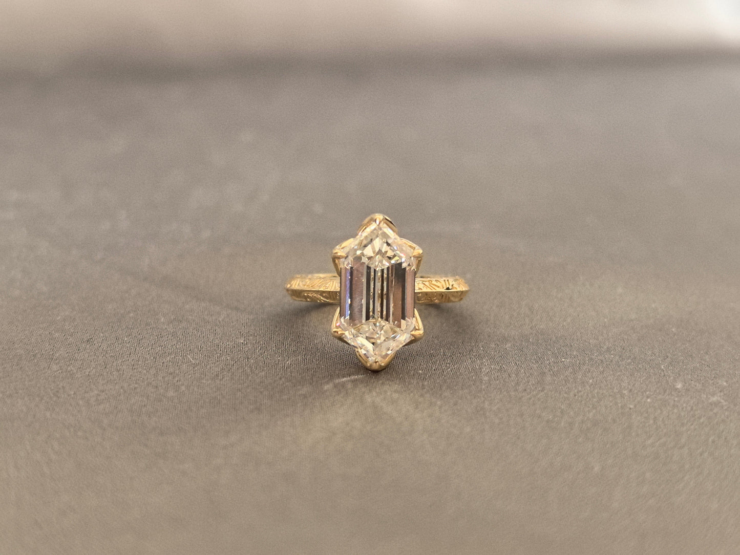 Custom Cut Marquise Diamond Ring - Round Shank - Fine Engraving