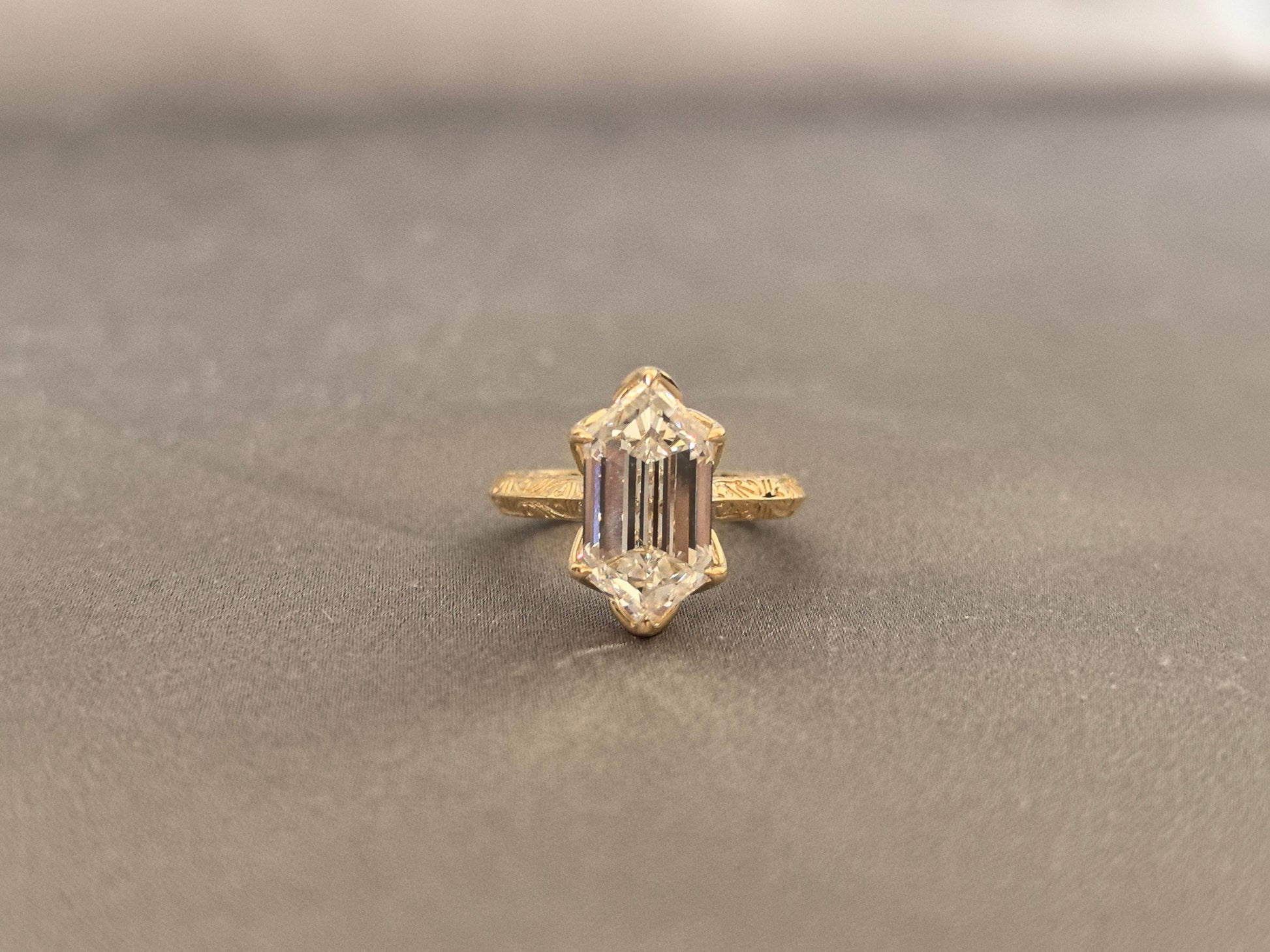 Custom Cut Marquise Diamond Ring - Round Shank - Fine Engraving