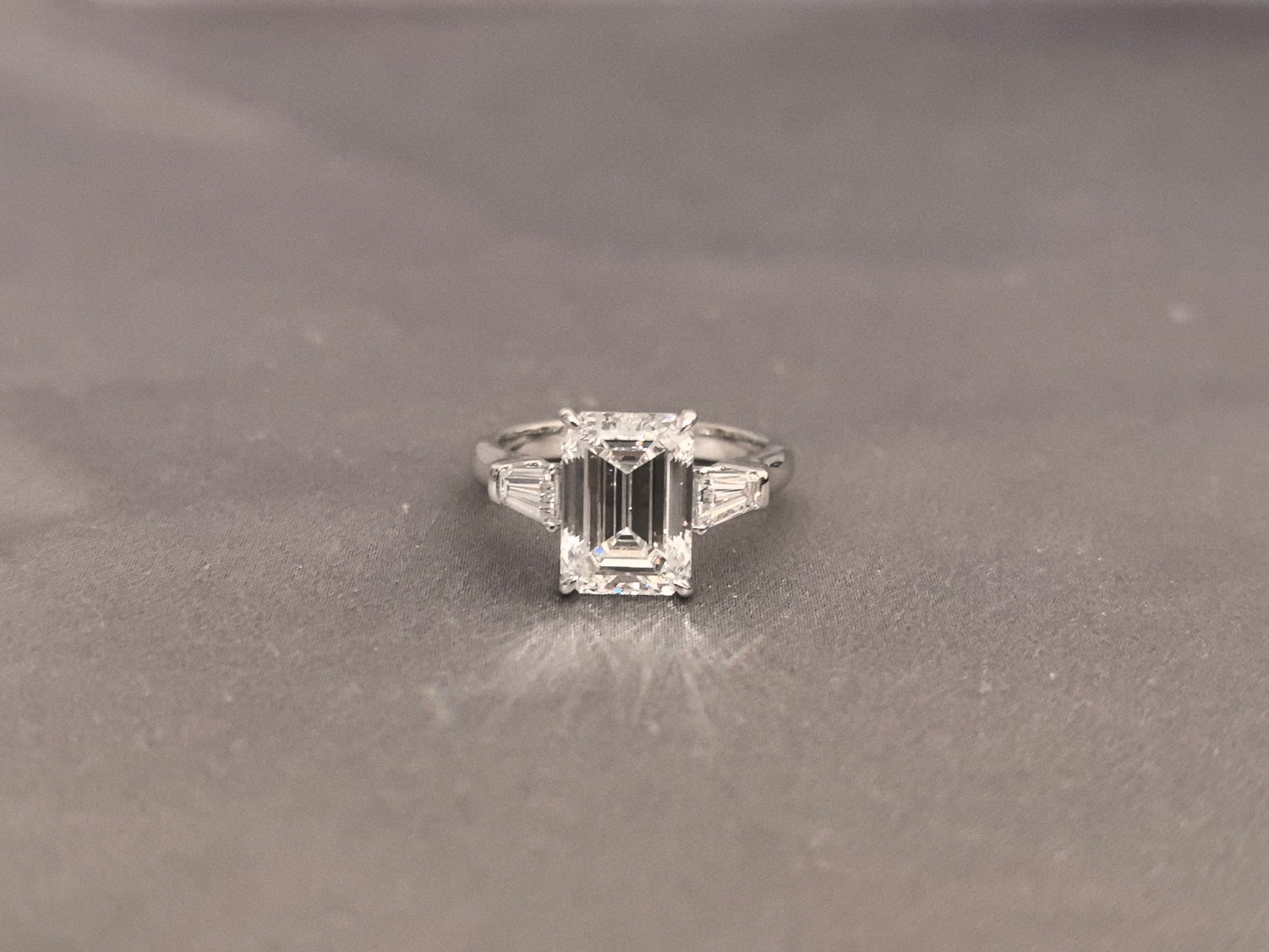 San-Style Emerald Ring - 2 Carat Emerald Center Stone Diamond Ring - Emerald Side Stone Setting