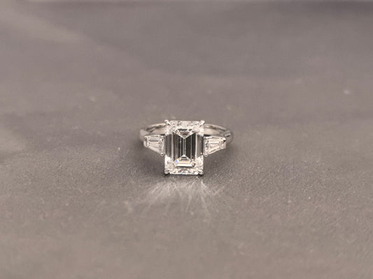 San-Style Emerald Ring - 2 Carat Emerald Center Stone Diamond Ring - Emerald Side Stone Setting