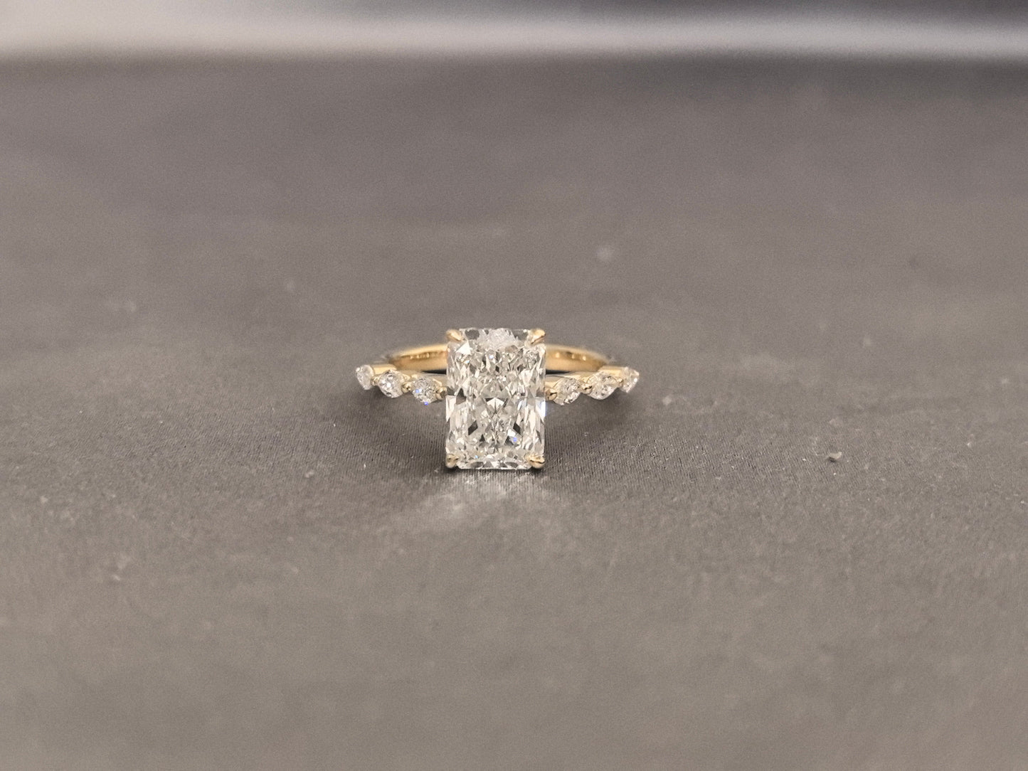 Radiant-Cut Diamond Ring - Marquise-Side Accent Engagement Ring - 4-Prong Set