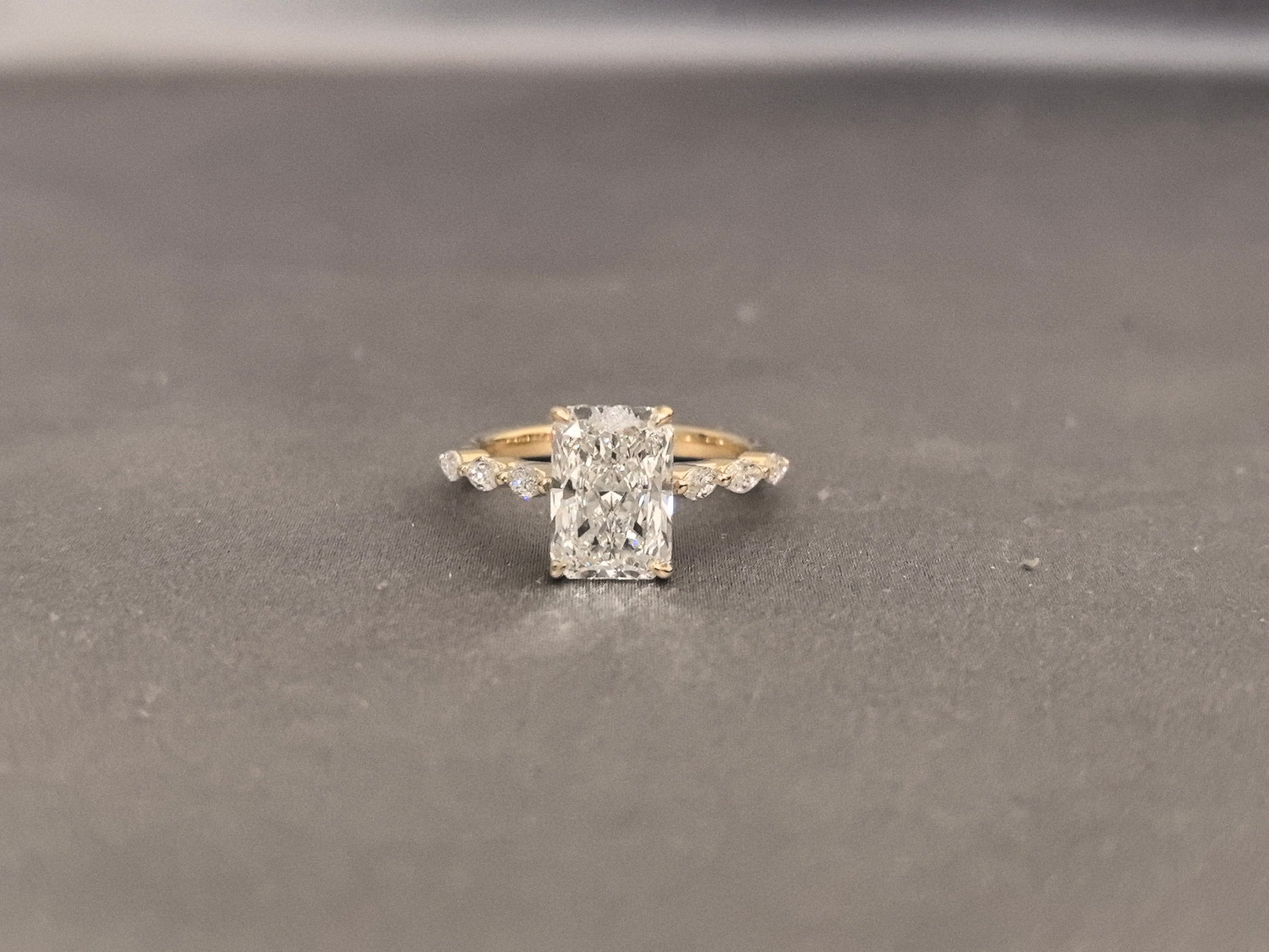 Radiant-Cut Diamond Ring - Marquise-Side Accent Engagement Ring - 4-Prong Set