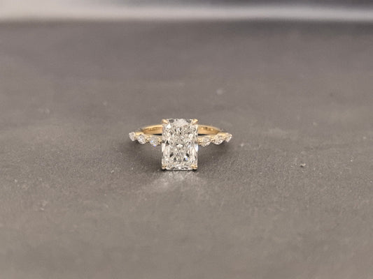 Radiant-Cut Diamond Ring - Marquise-Side Accent Engagement Ring - 4-Prong Set