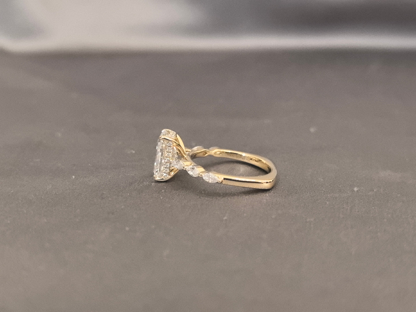 Radiant-Cut Diamond Ring - Marquise-Side Accent Engagement Ring - 4-Prong Set
