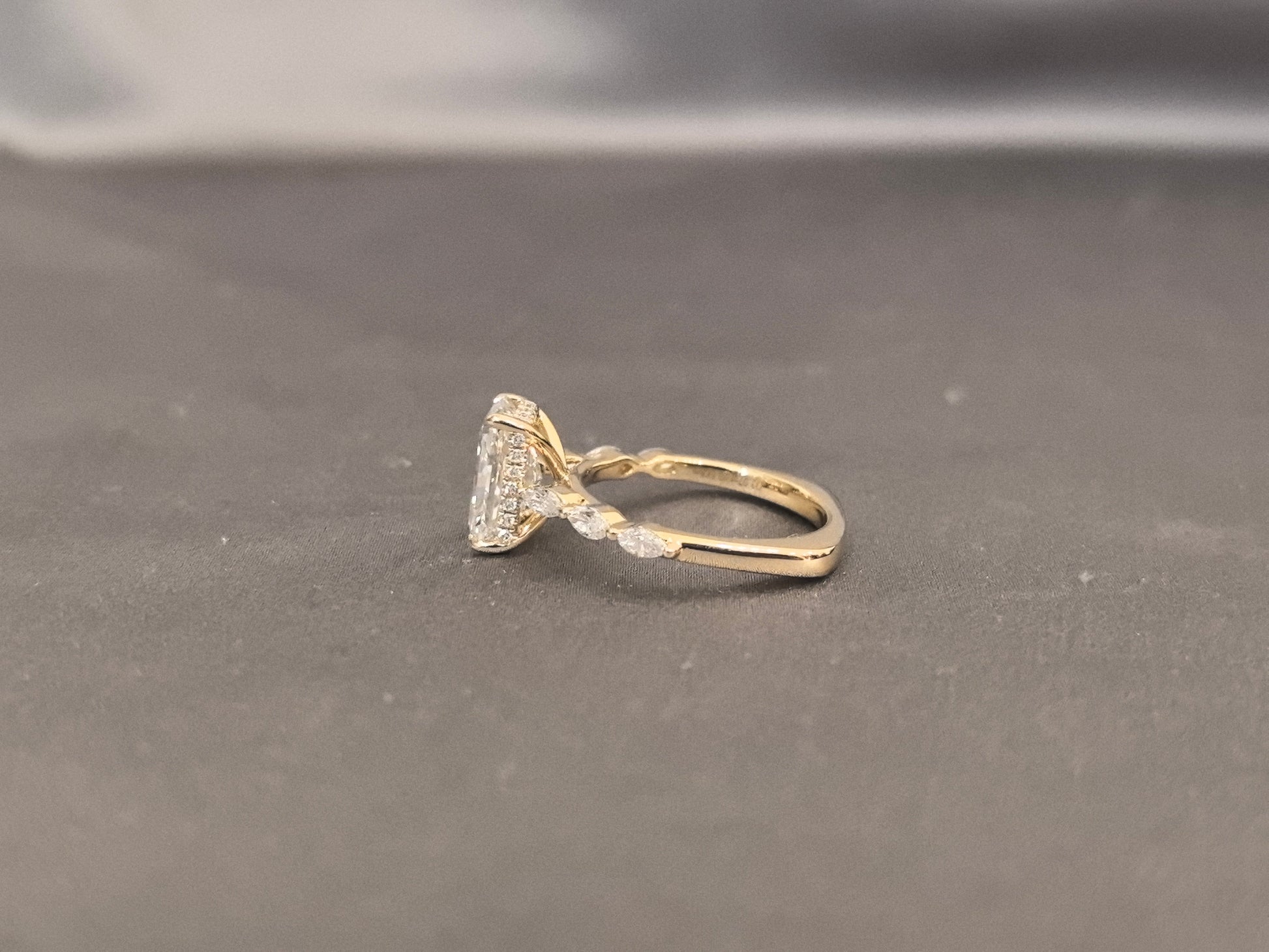 Radiant-Cut Diamond Ring - Marquise-Side Accent Engagement Ring - 4-Prong Set