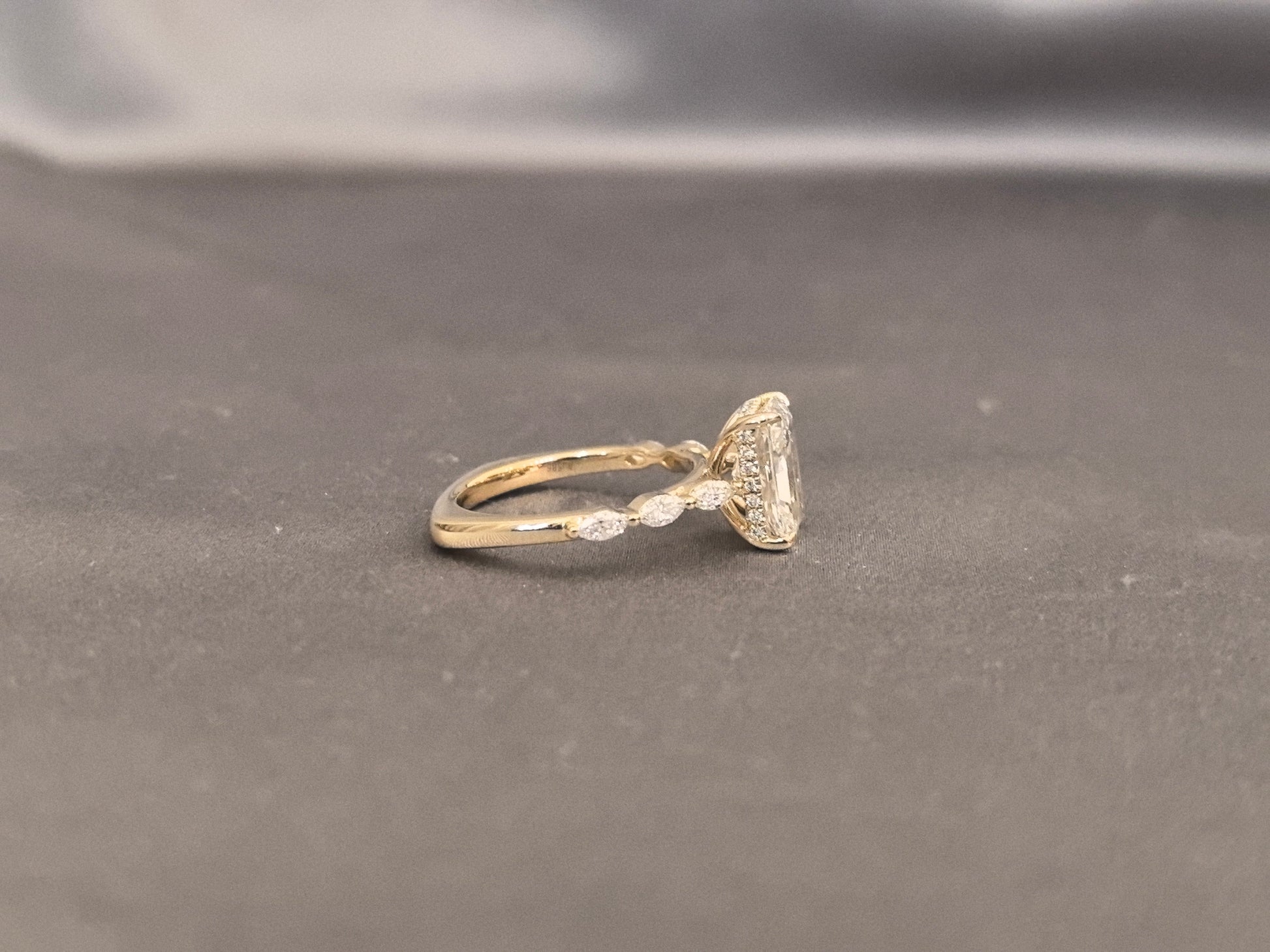 Radiant-Cut Diamond Ring - Marquise-Side Accent Engagement Ring - 4-Prong Set