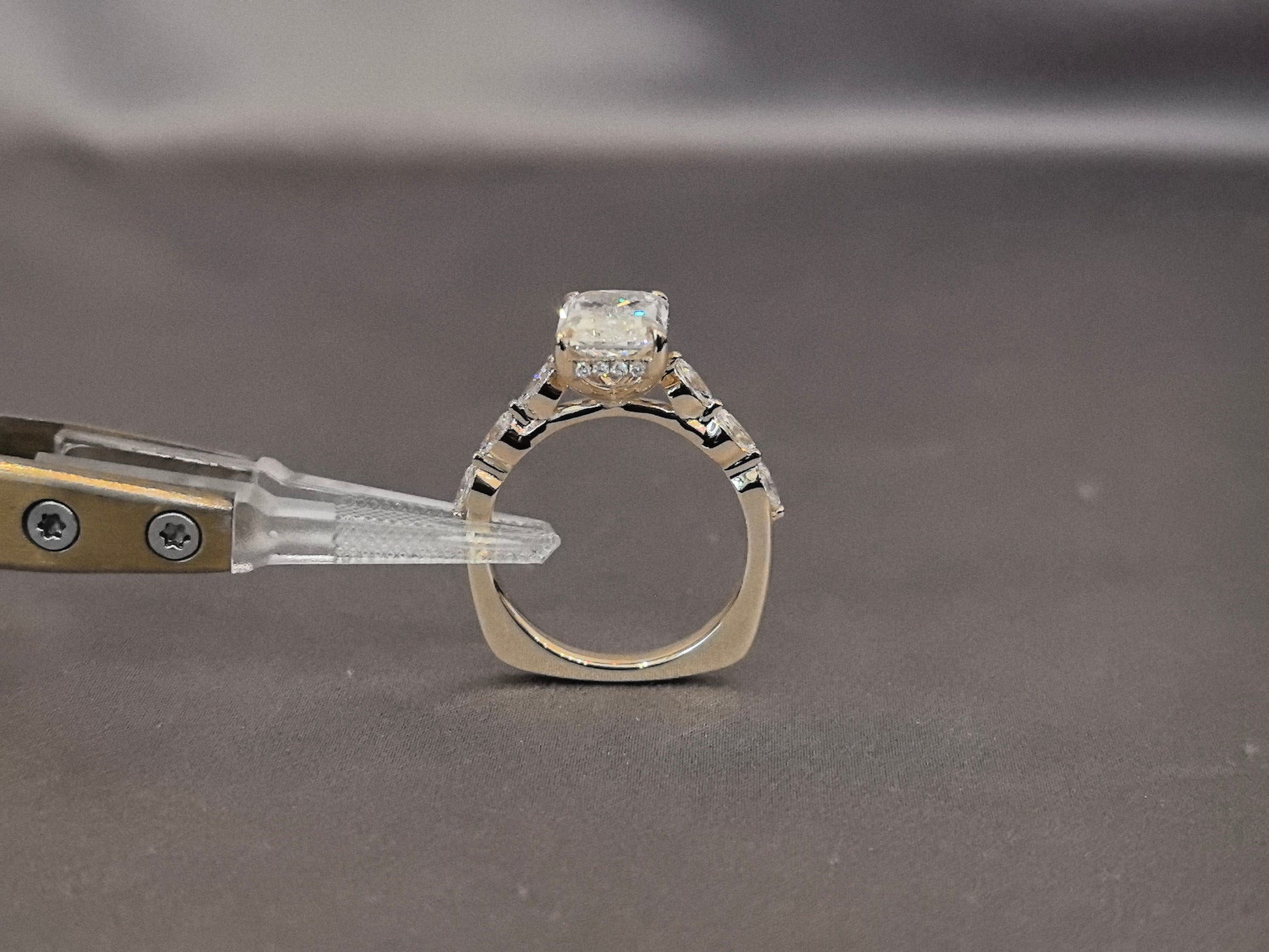 Radiant-Cut Diamond Ring - Marquise-Side Accent Engagement Ring - 4-Prong Set