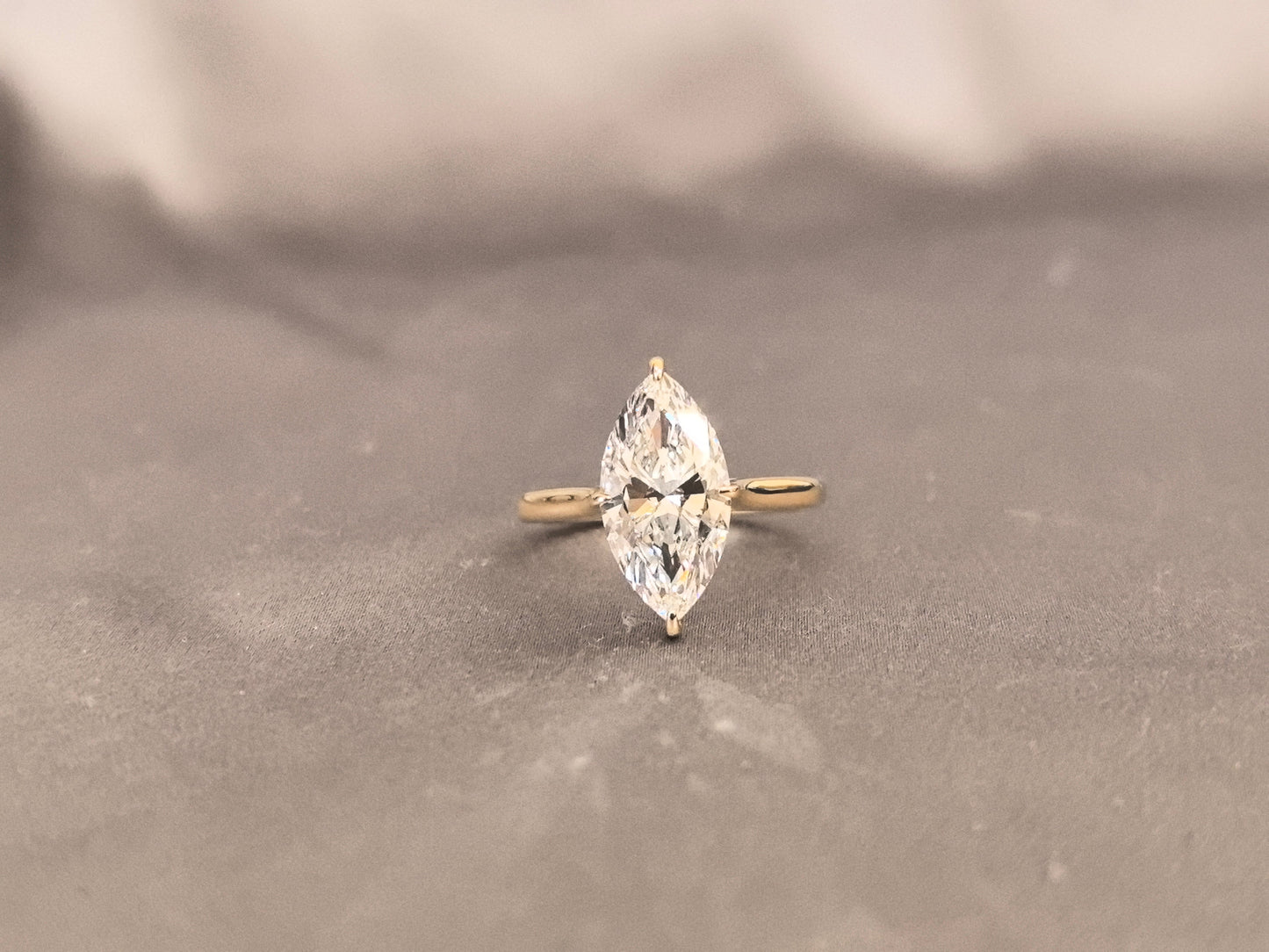Marquise Diamond Ring - Round Shank - Minimalist Design