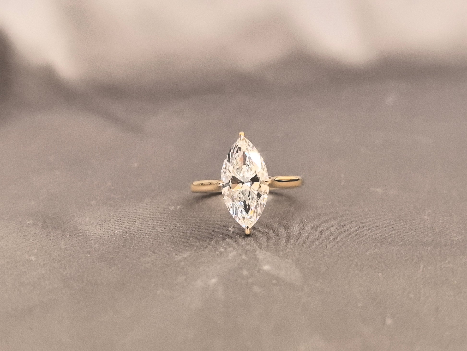 Marquise Diamond Ring - Round Shank - Minimalist Design