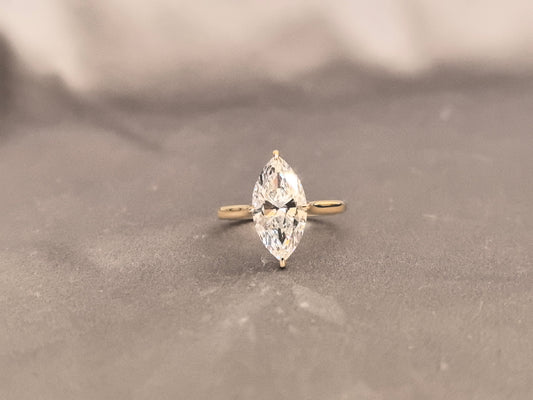 Marquise Diamond Ring - Round Shank - Minimalist Design