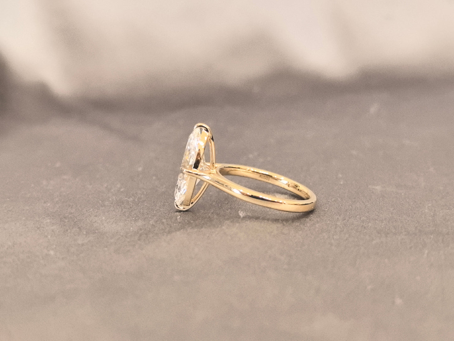 Marquise Diamond Ring - Round Shank - Minimalist Design