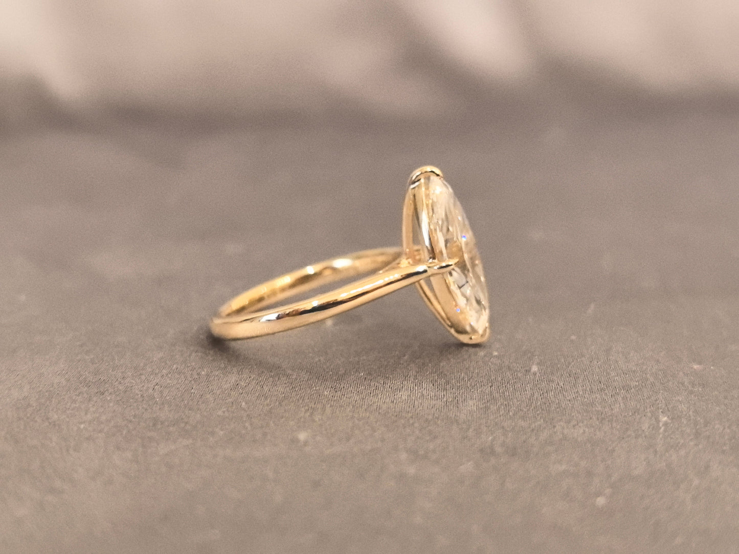 Marquise Diamond Ring - Round Shank - Minimalist Design