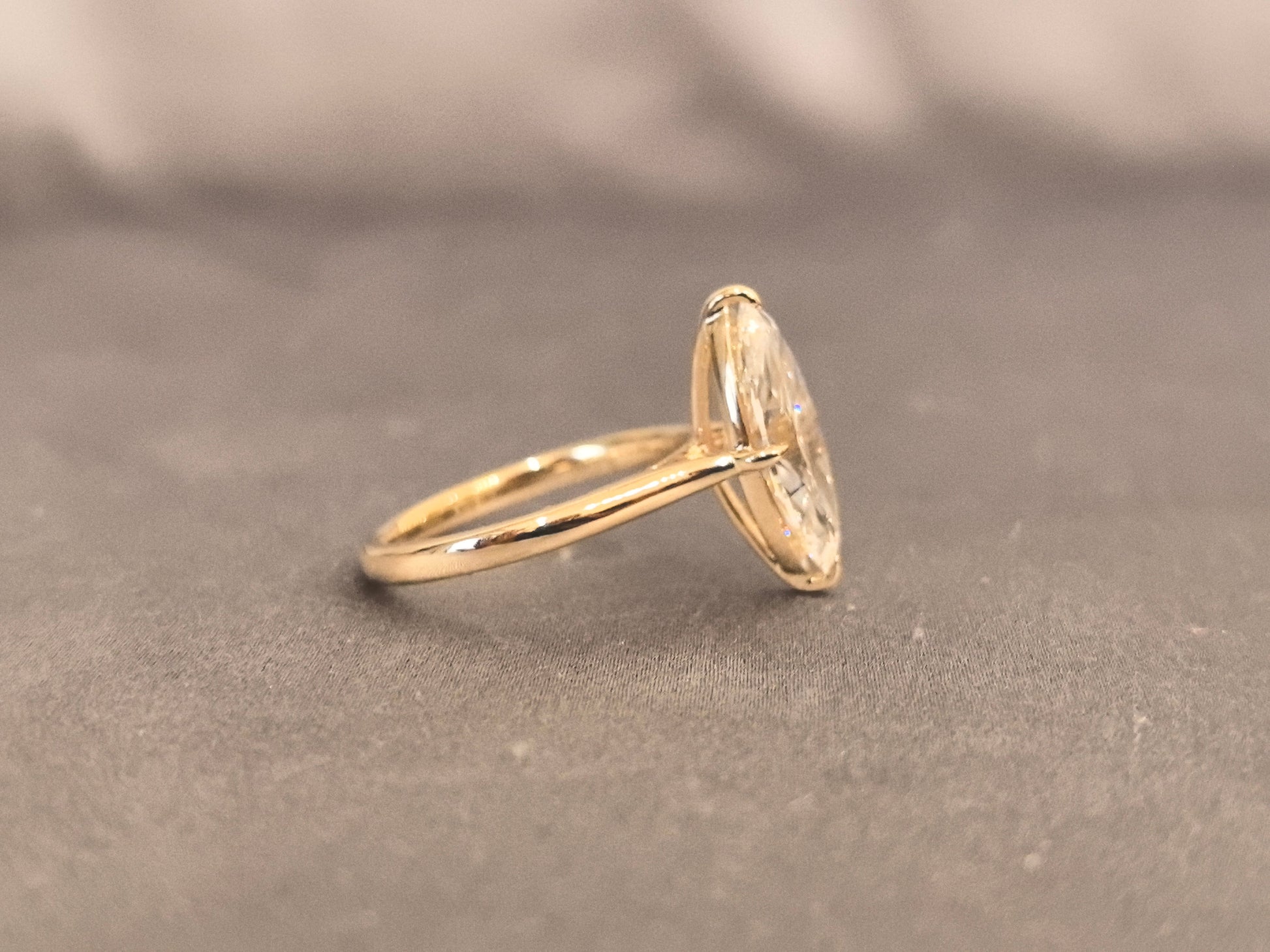 Marquise Diamond Ring - Round Shank - Minimalist Design