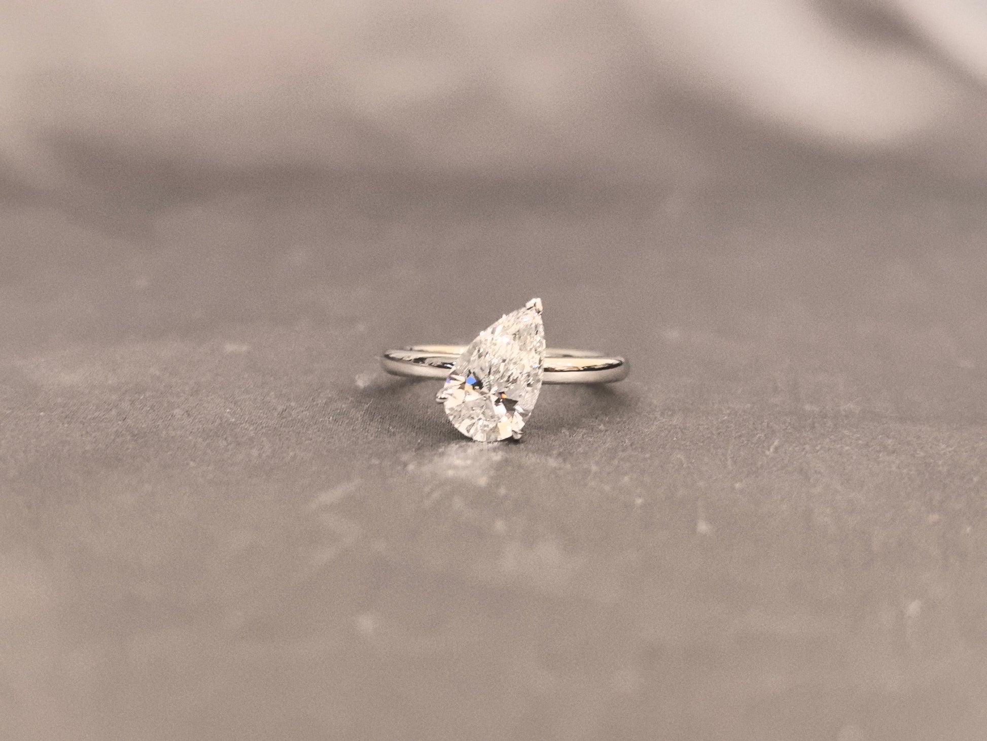 Pear Shape Diamond Ring - Three Prong Setting - Round Shank