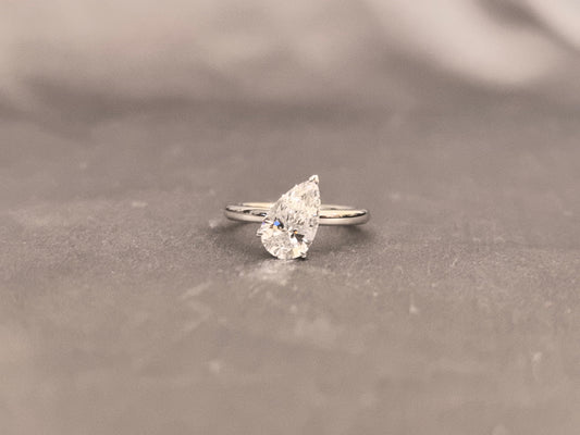 Pear Shape Diamond Ring - Three Prong Setting - Round Shank