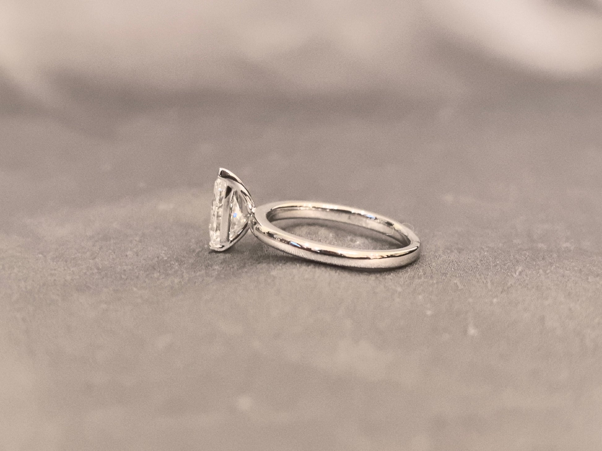 Pear Shape Diamond Ring - Three Prong Setting - Round Shank