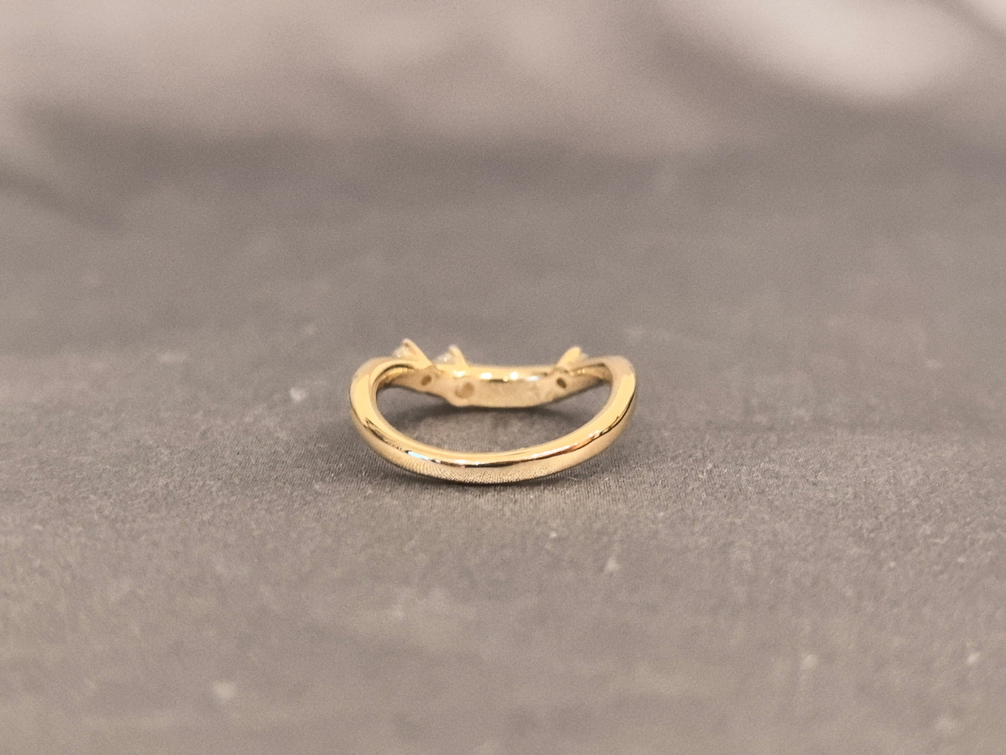 Curved Diamond Wedding Band - Three-Stone Prong Set - Yellow Gold Stackable Ring