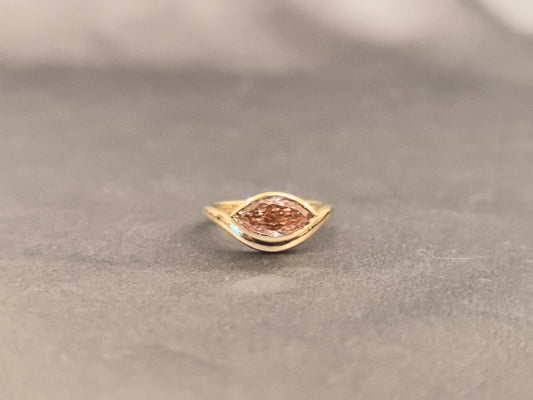 Marquise Cut Bezel Set Ring - Pink Lab Grown Diamond - Bypass V-Shape Band