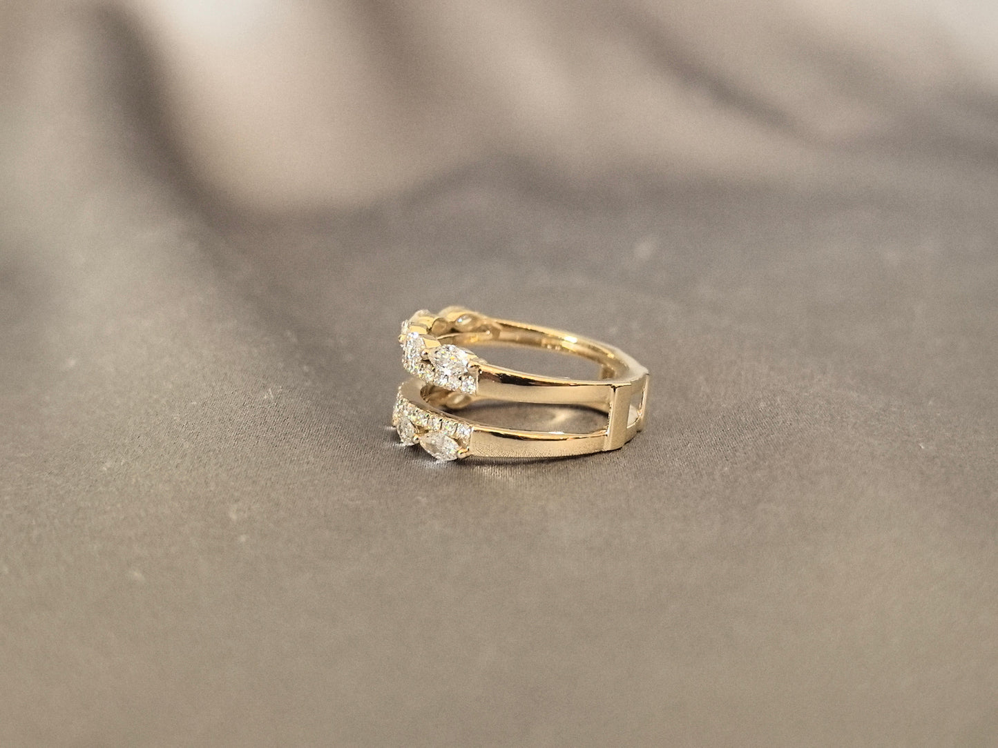 Marquise and round lab diamond double band ring - Jacket Ring - Prong-set and pavé-set combination