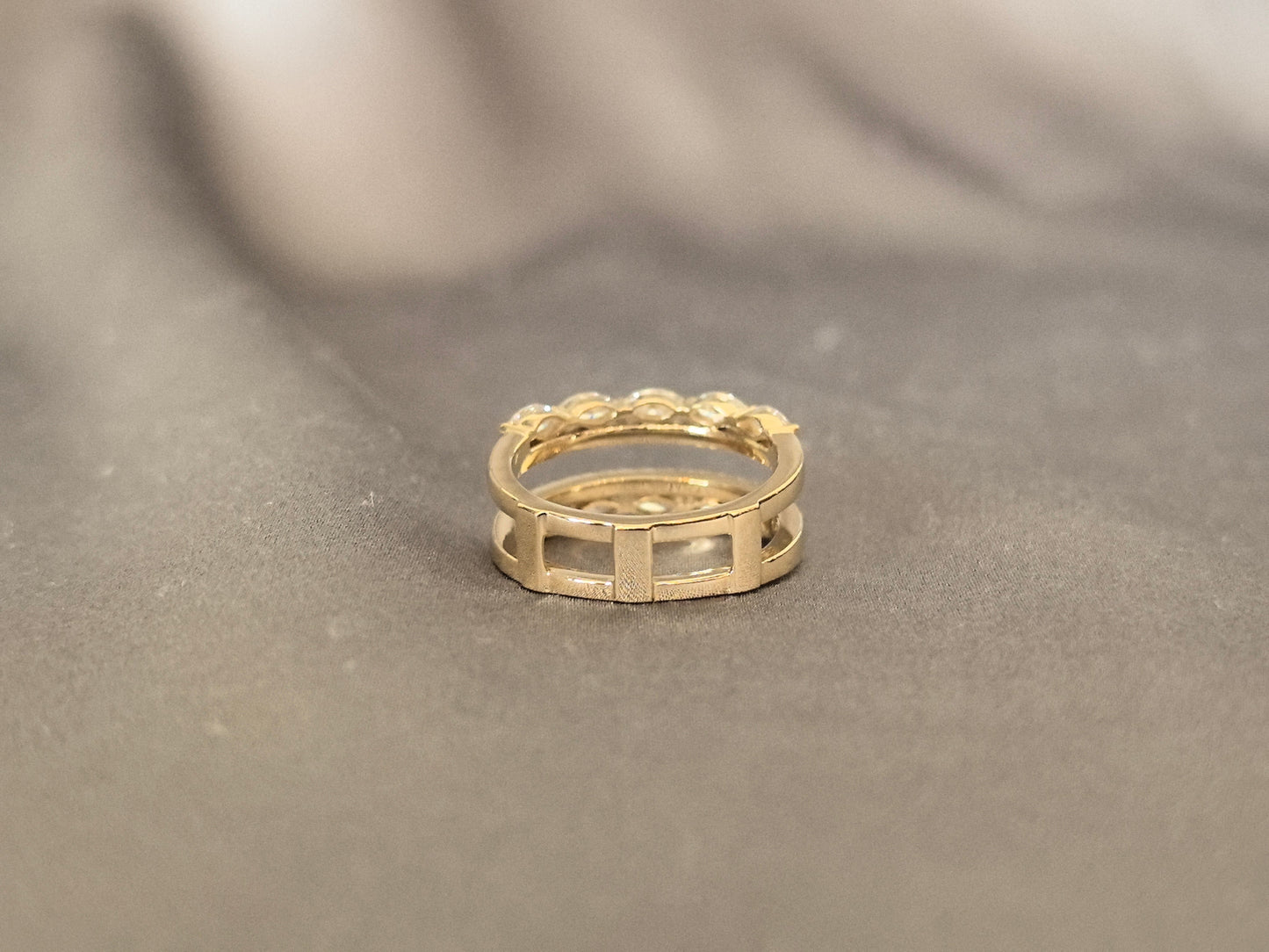 Marquise and round lab diamond double band ring - Jacket Ring - Prong-set and pavé-set combination