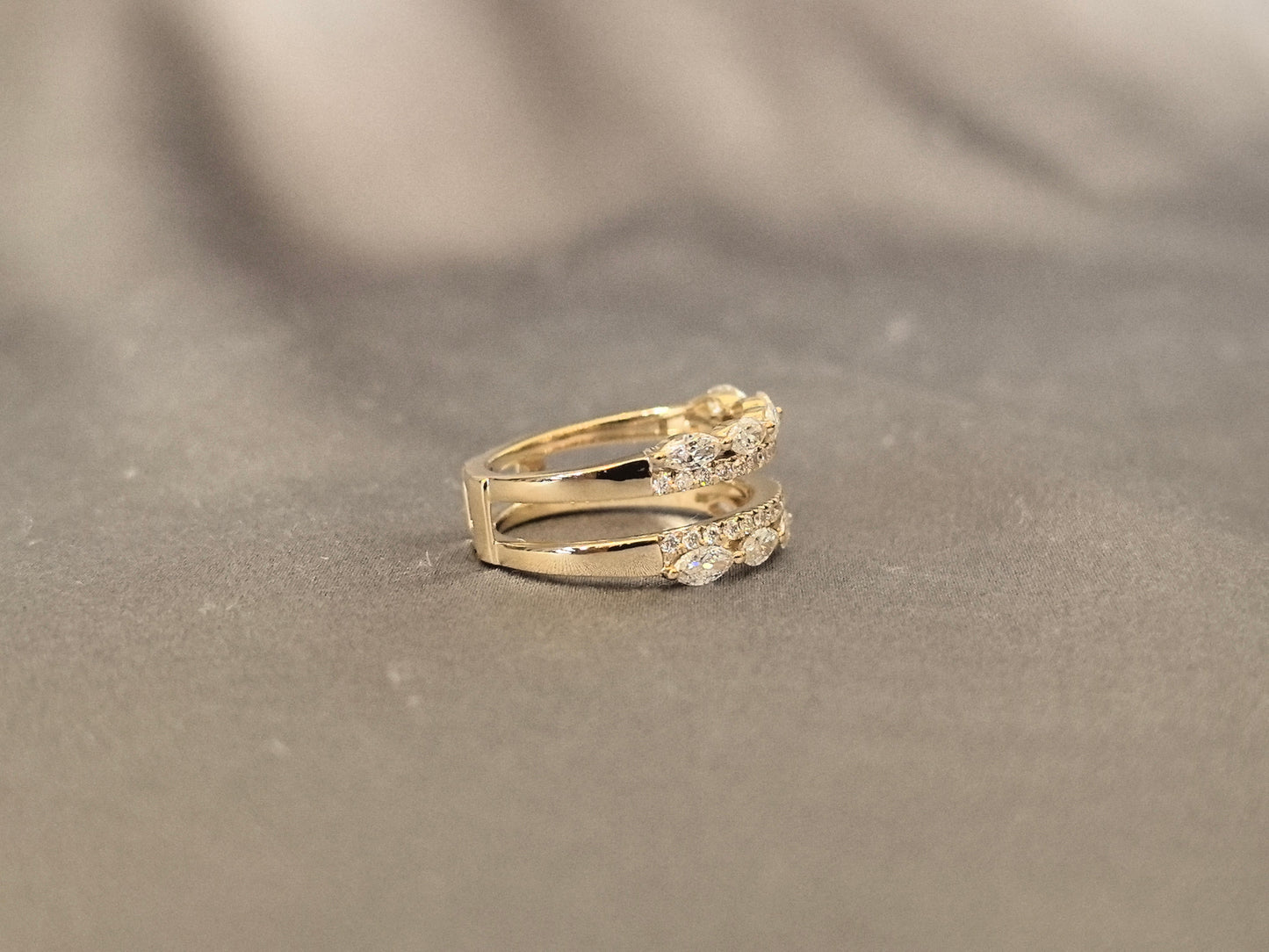 Marquise and round lab diamond double band ring - Jacket Ring - Prong-set and pavé-set combination