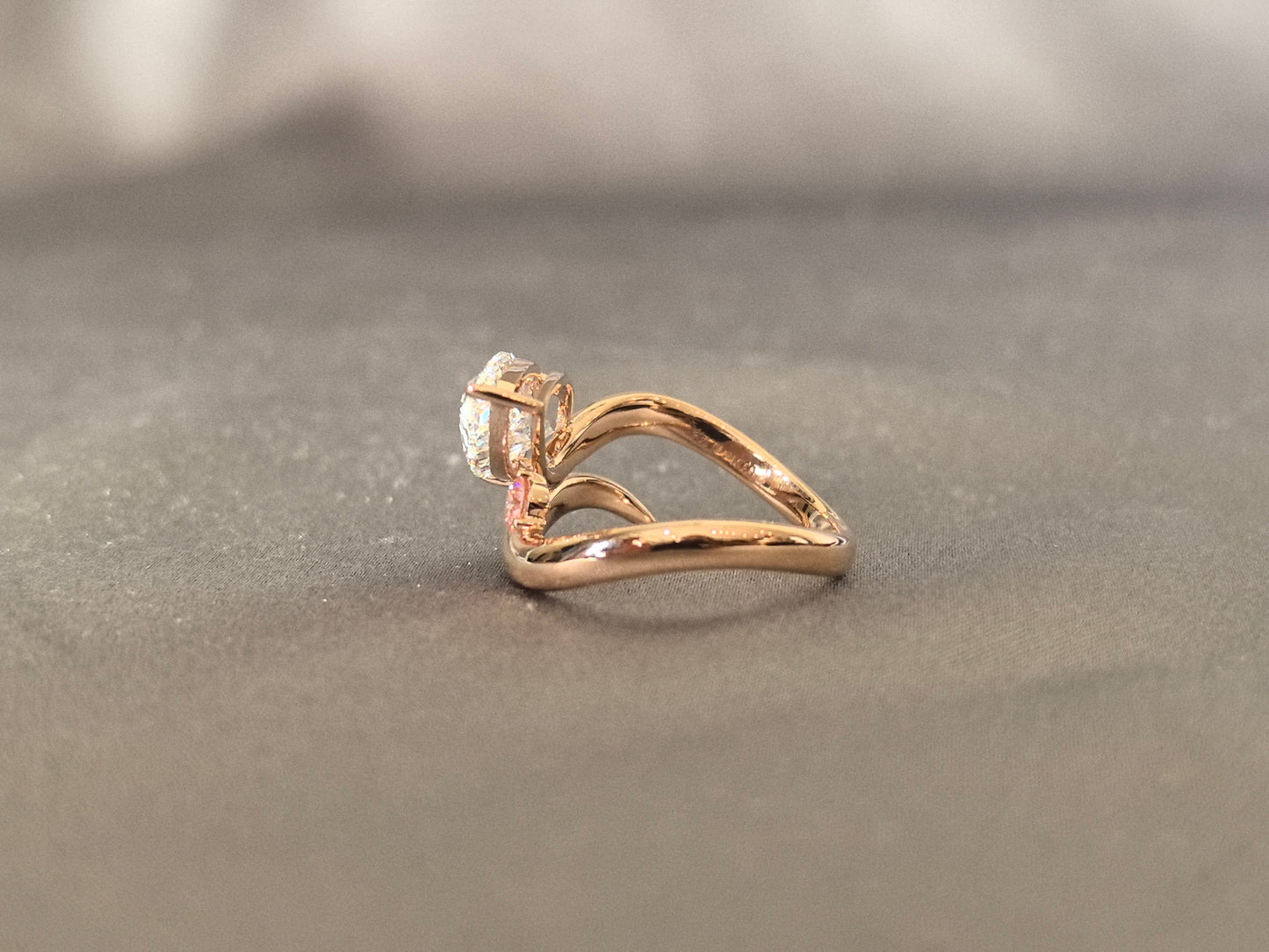 Pear-shaped lab diamond bypass ring - Tiny pink diamond accent - Prong-Set