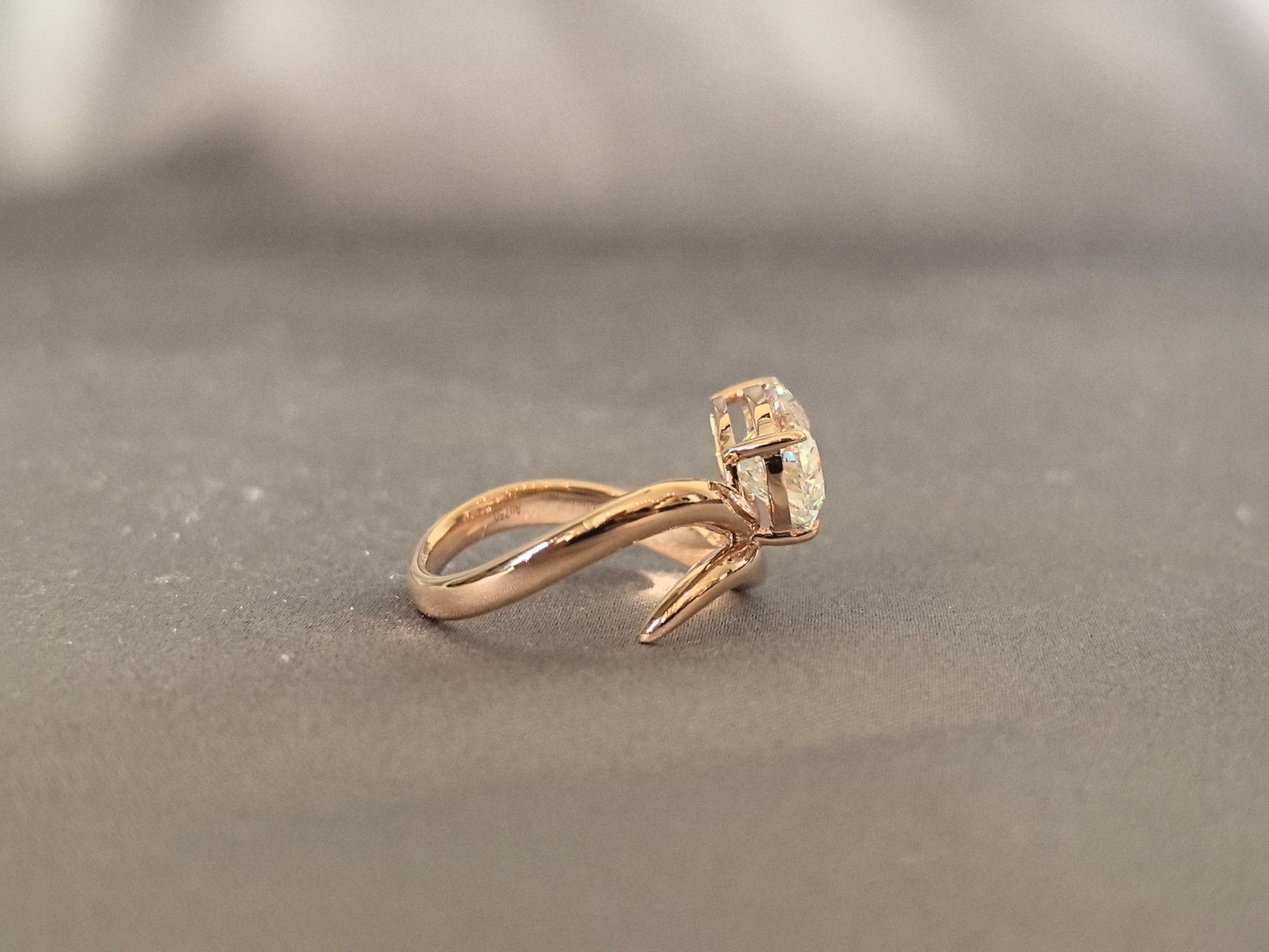 Pear-shaped lab diamond bypass ring - Tiny pink diamond accent - Prong-Set