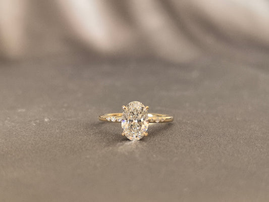 Classic oval diamond engagement ring - 4-Prong Set - Micro-pavé diamond accents on shank