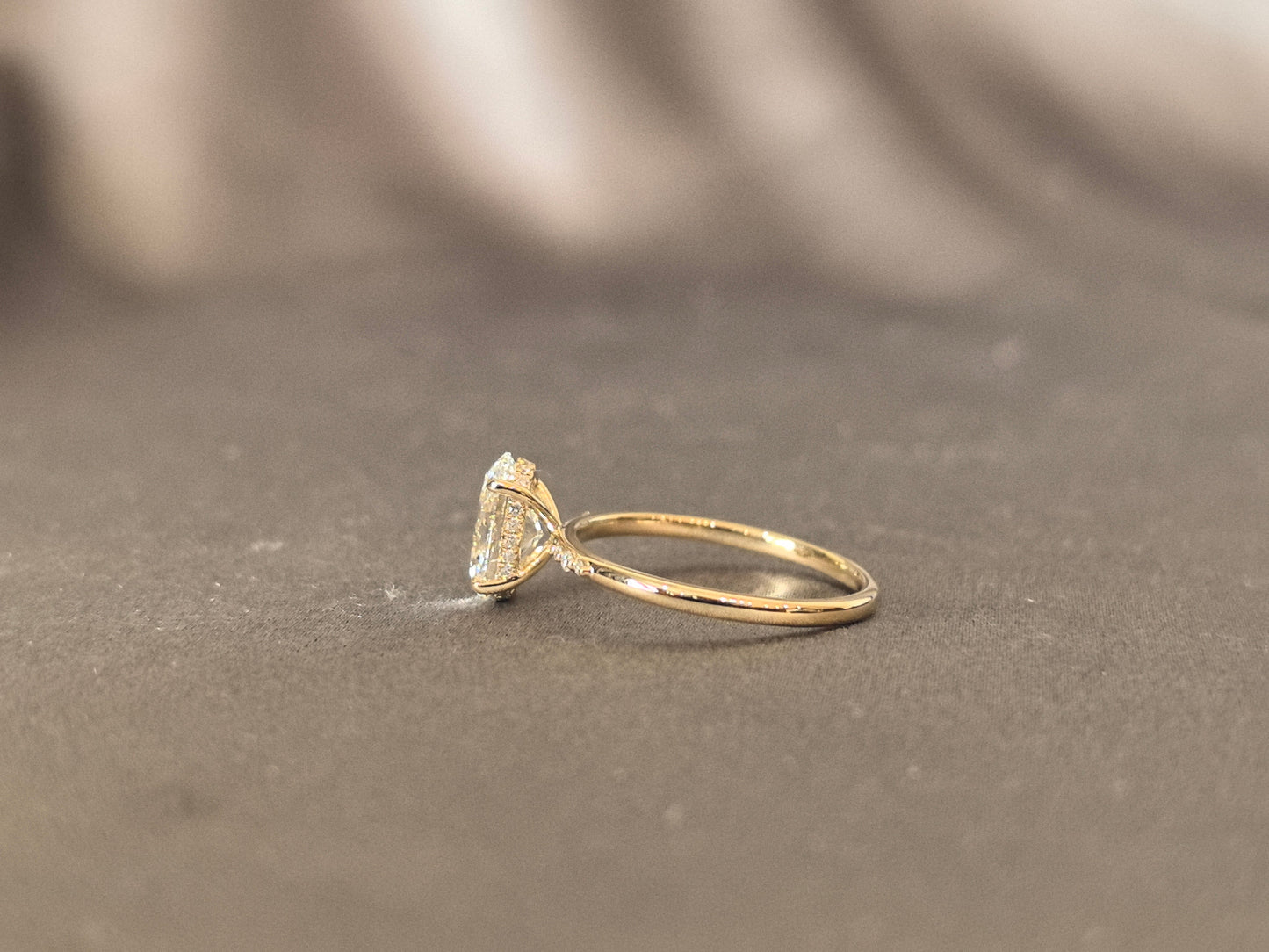 Classic oval diamond engagement ring - 4-Prong Set - Micro-pavé diamond accents on shank
