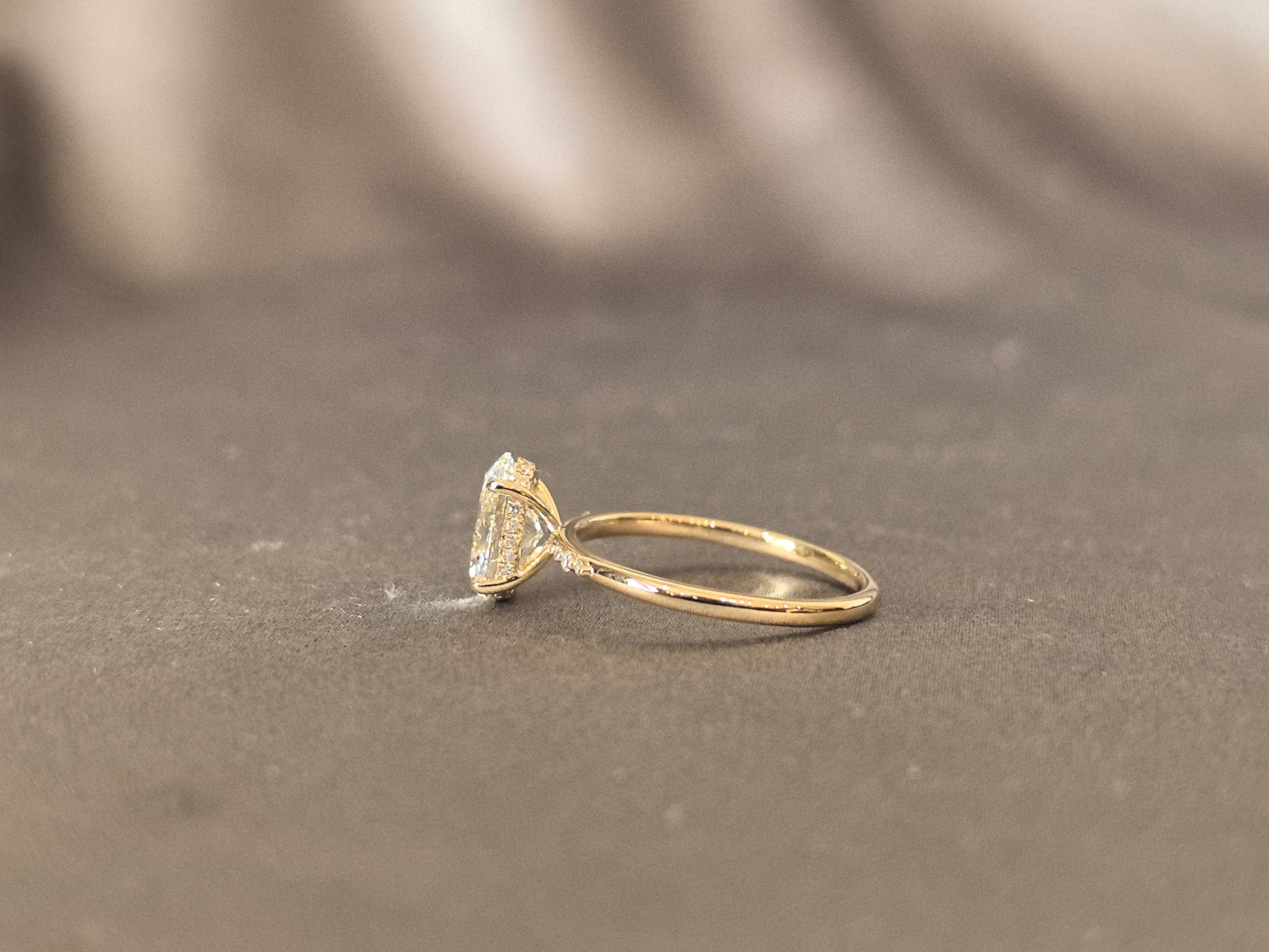 Classic oval diamond engagement ring - 4-Prong Set - Micro-pavé diamond accents on shank