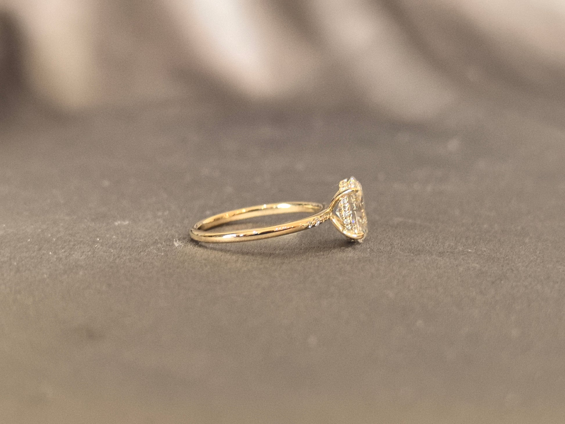 Classic oval diamond engagement ring - 4-Prong Set - Micro-pavé diamond accents on shank