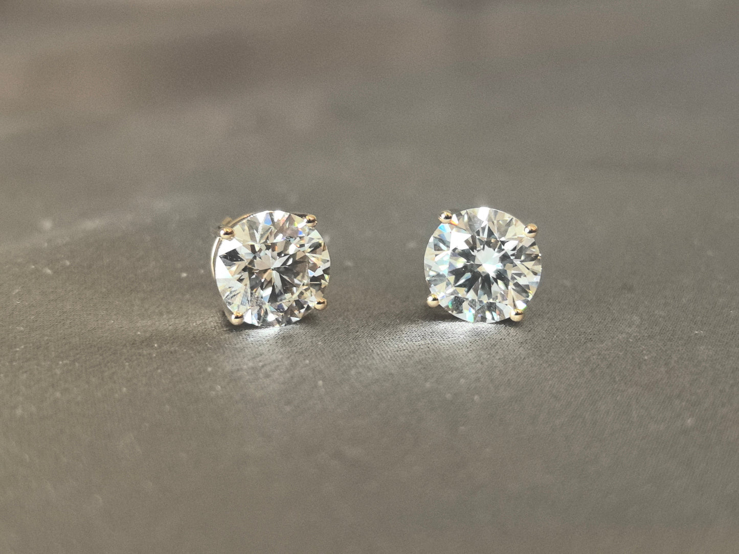 Round brilliant-cut lab diamond stud earrings - 4-Prong Set - Low-profile design for comfort