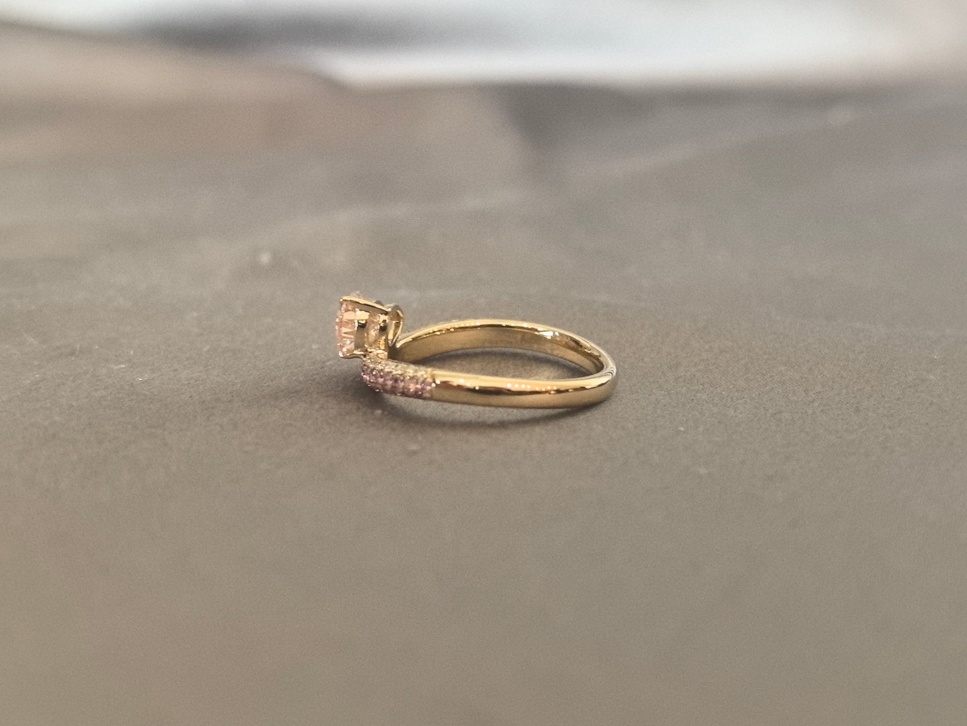 Pave-set pink diamond gradient ring - Prong Set - Modern asymmetric design aesthetic