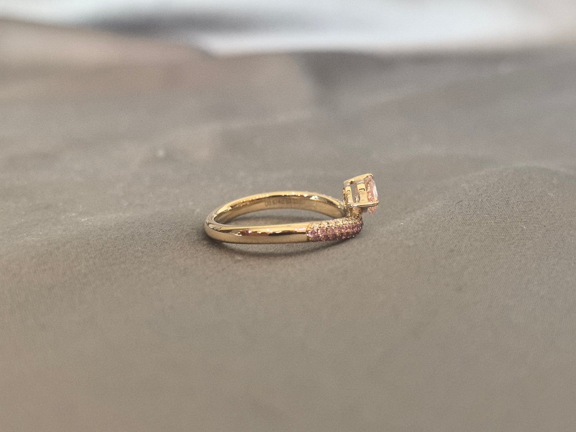 Pave-set pink diamond gradient ring - Prong Set - Modern asymmetric design aesthetic