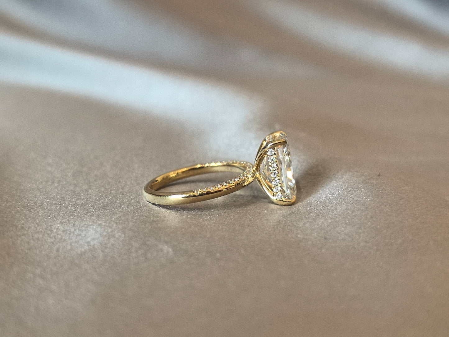 Radiant-cut lab diamond engagement ring - Hidden halo pave diamond ring - Four-prong Set