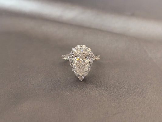 Pear-Cut Lab Diamond Halo Engagement Ring - Petal openwork design - Pave-Set Band