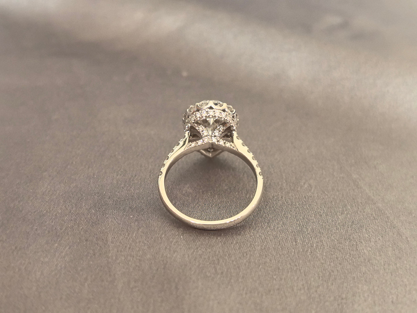Pear-Cut Lab Diamond Halo Engagement Ring - Petal openwork design - Pave-Set Band