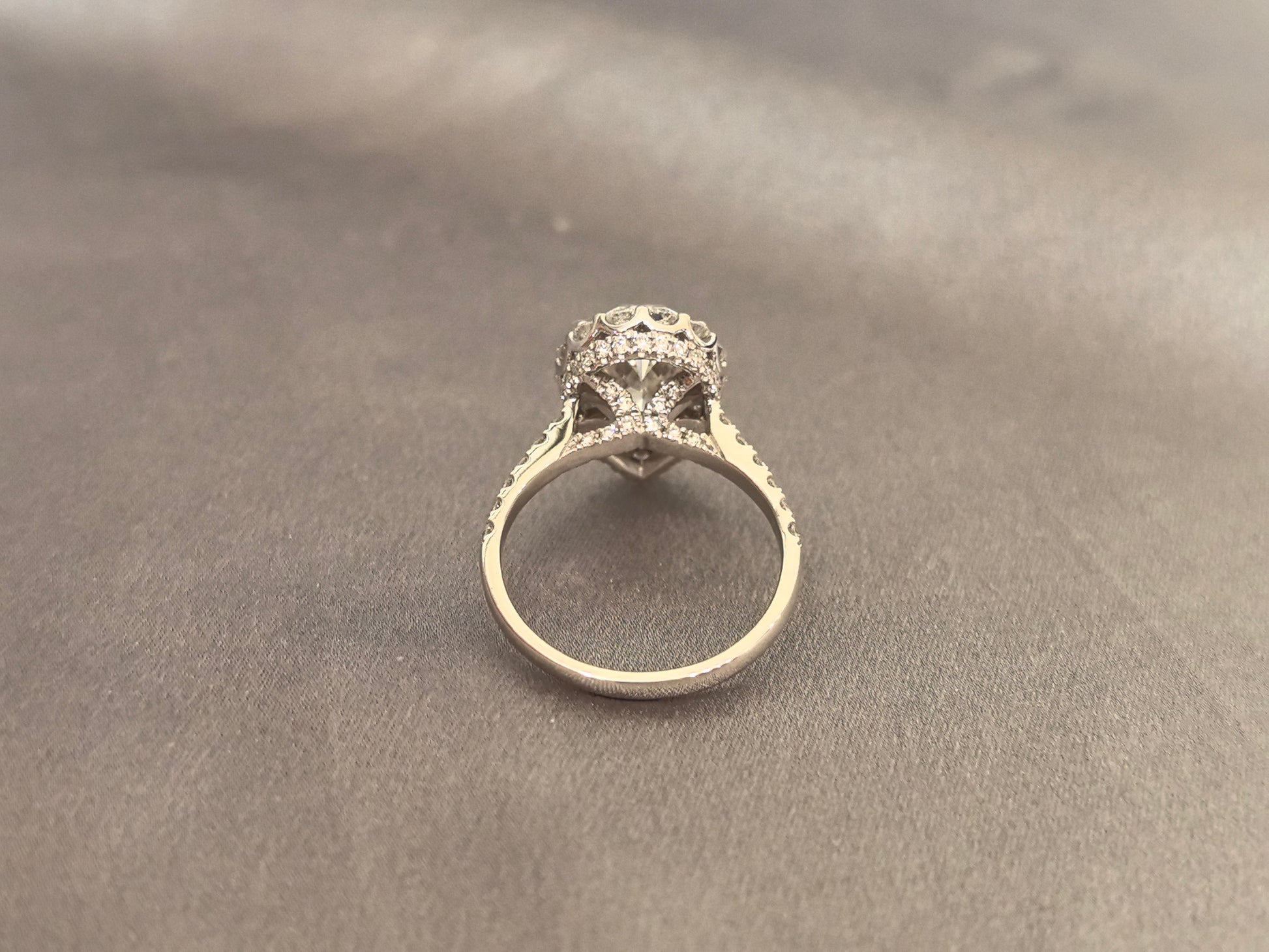 Pear-Cut Lab Diamond Halo Engagement Ring - Petal openwork design - Pave-Set Band