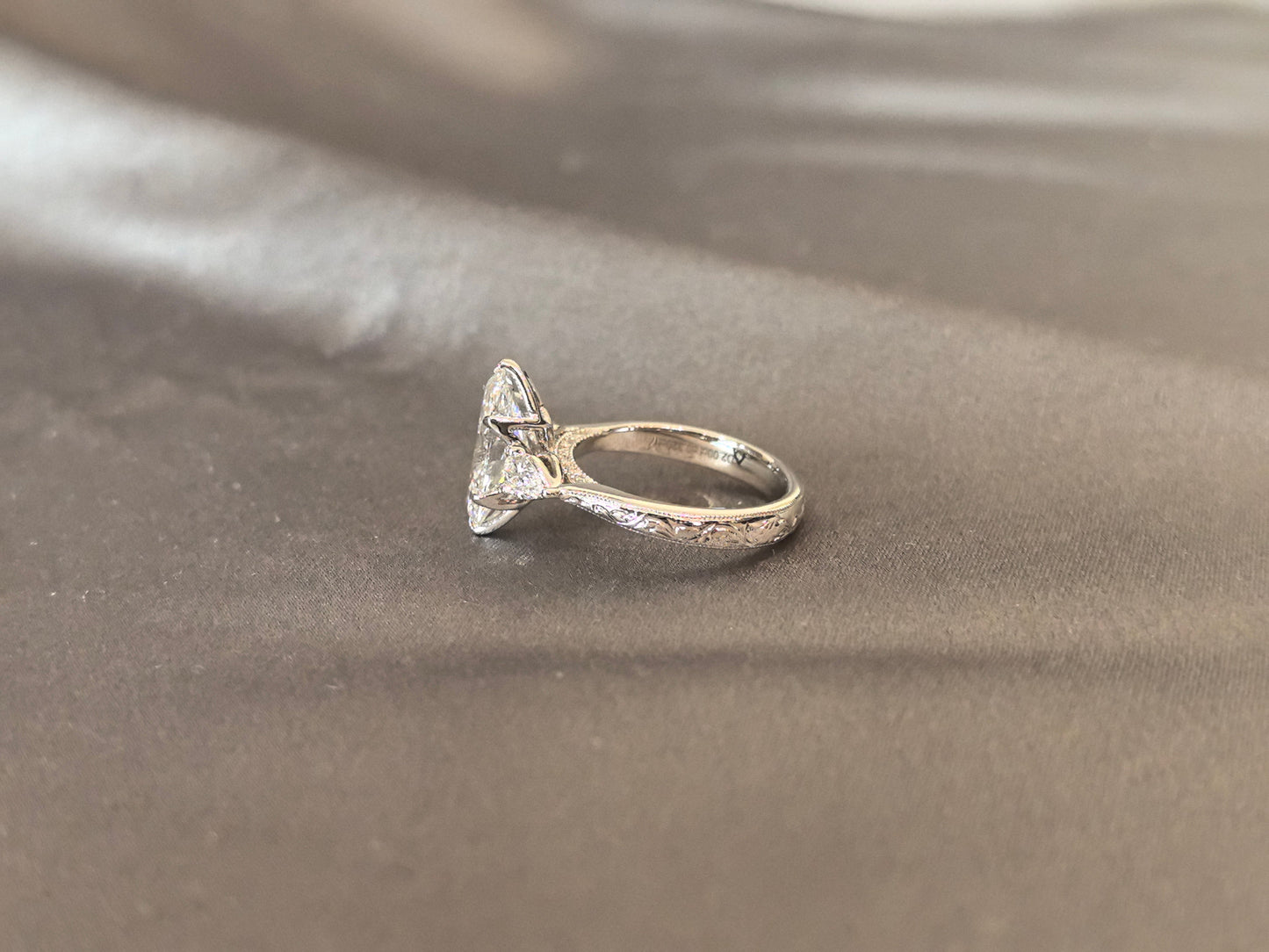 Marquise-Cut Lab-Grown Diamond Three-Stone Engagement Ring - Prong-Set - Refined Symmetrical Three-Stone Style