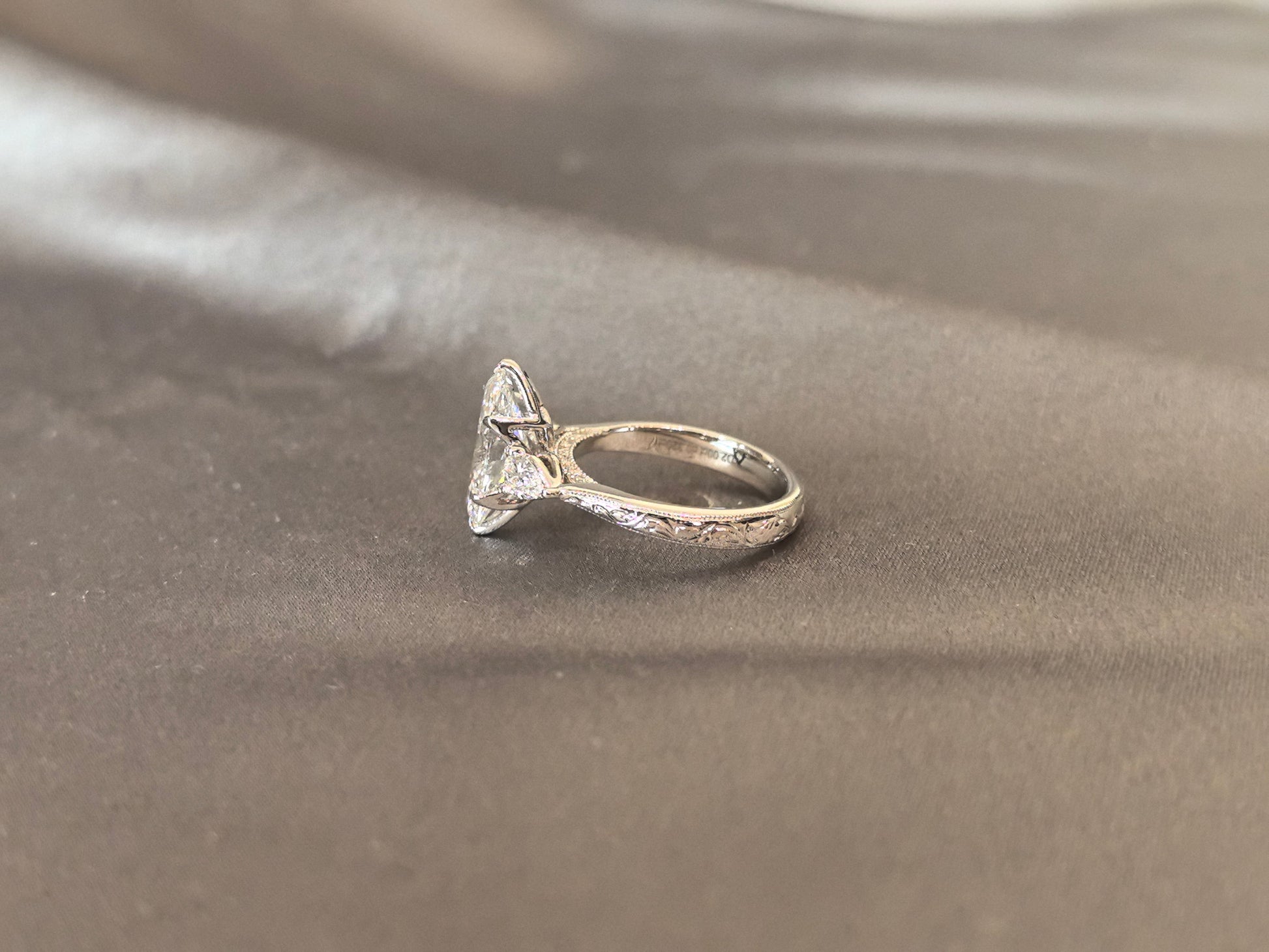 Marquise-Cut Lab-Grown Diamond Three-Stone Engagement Ring - Prong-Set - Refined Symmetrical Three-Stone Style