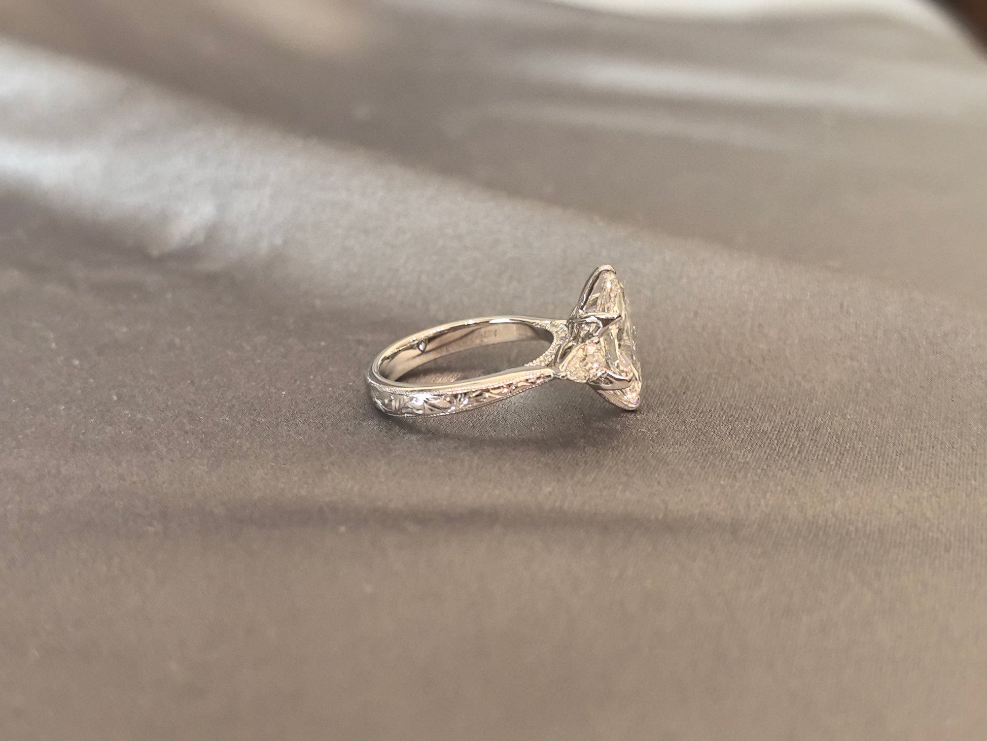 Marquise-Cut Lab-Grown Diamond Three-Stone Engagement Ring - Prong-Set - Refined Symmetrical Three-Stone Style