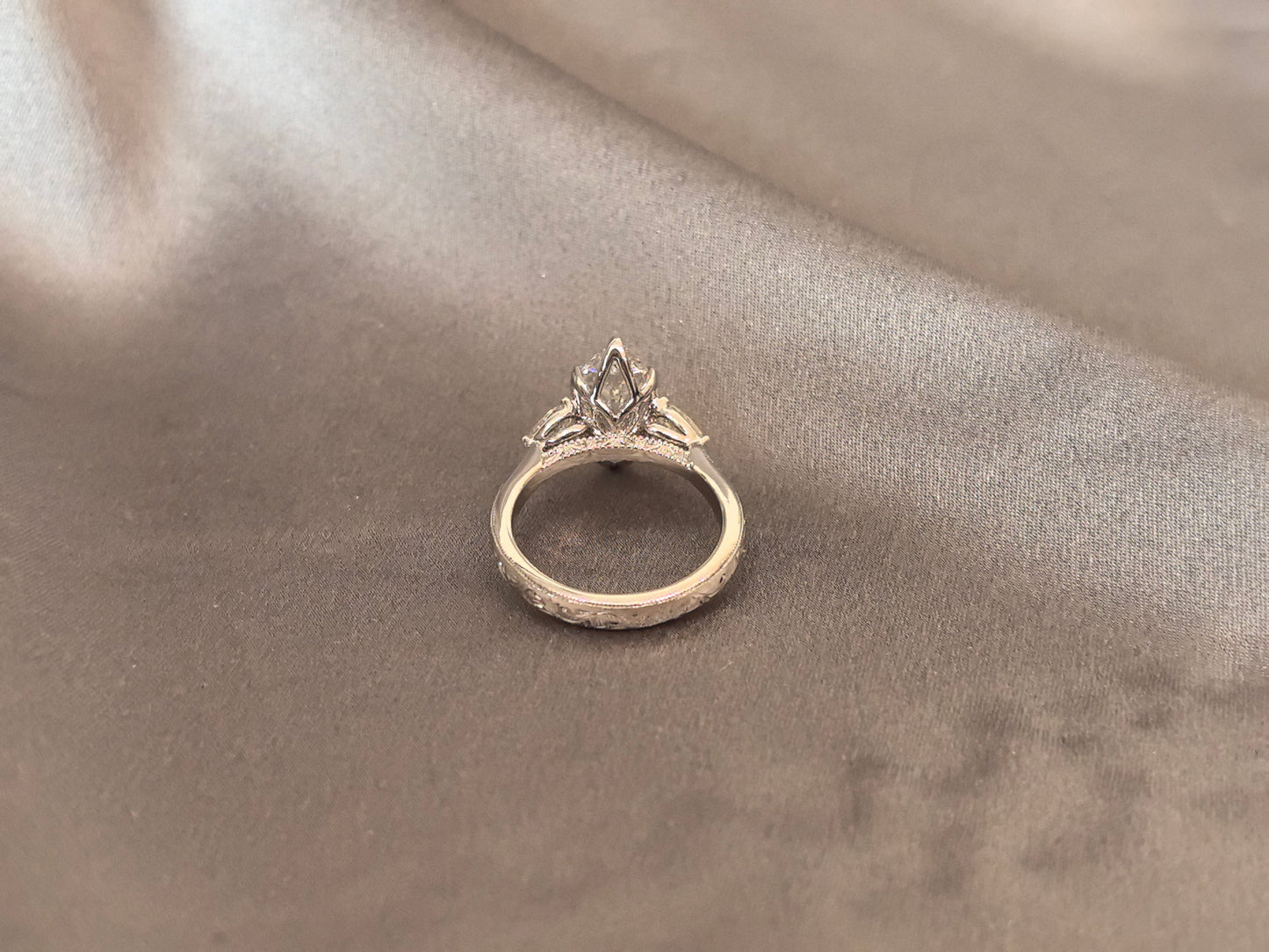 Marquise-Cut Lab-Grown Diamond Three-Stone Engagement Ring - Prong-Set - Refined Symmetrical Three-Stone Style