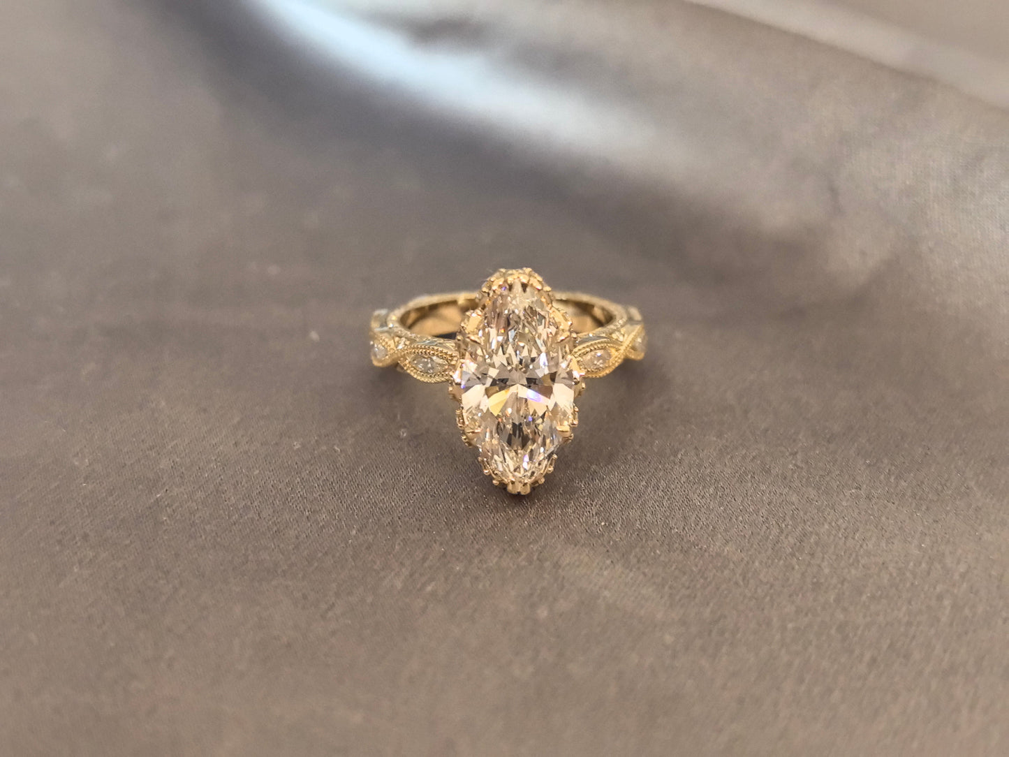 Marquise-Cut Lab-Grown Diamond Three-Stone Engagement Ring - Prong-Set - Refined Symmetrical Three-Stone Style (Copy)