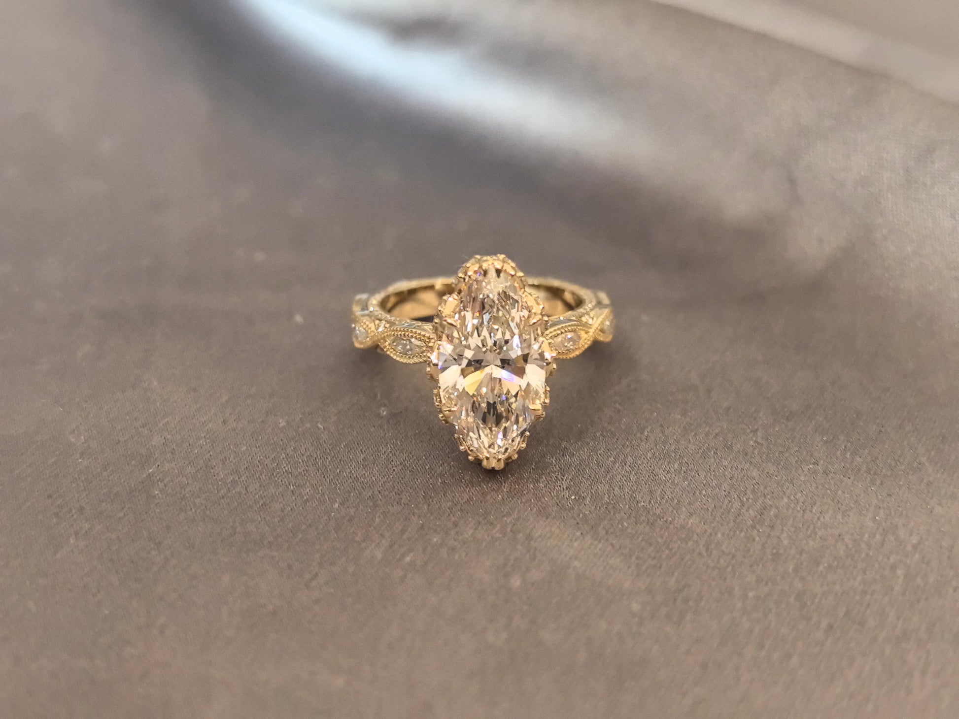 Marquise-Cut Lab-Grown Diamond Three-Stone Engagement Ring - Prong-Set - Refined Symmetrical Three-Stone Style (Copy)