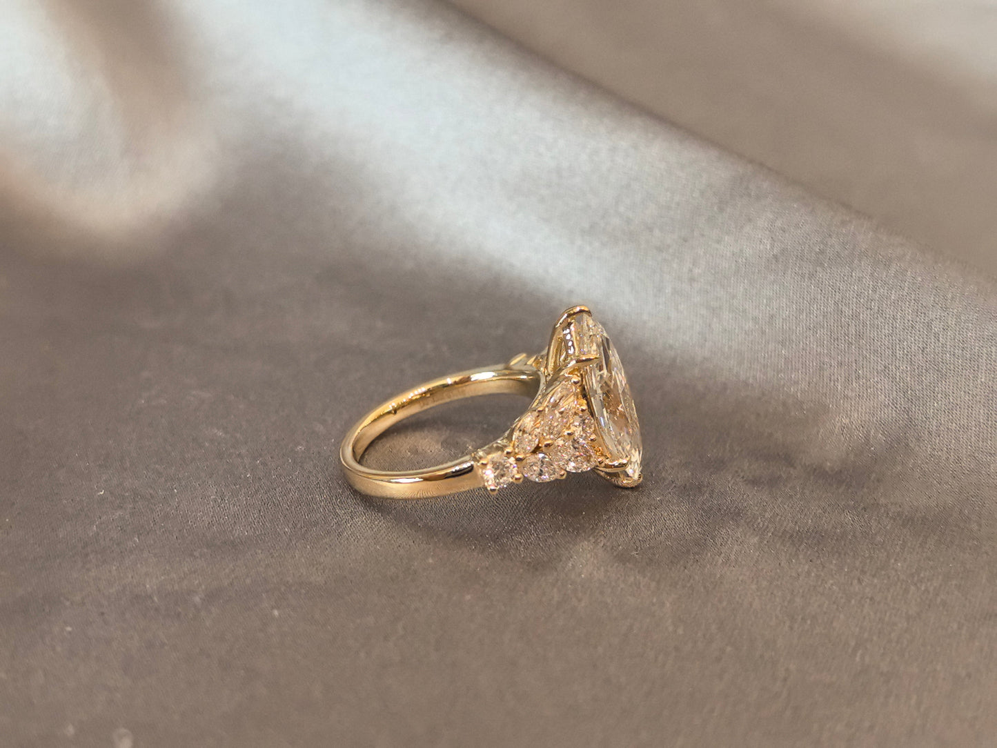 Prong-Set Marquise Diamond with Pear & Round Accents Ring - Polished High-Shine - Lightweight, Comfort-Fit ConstructionS