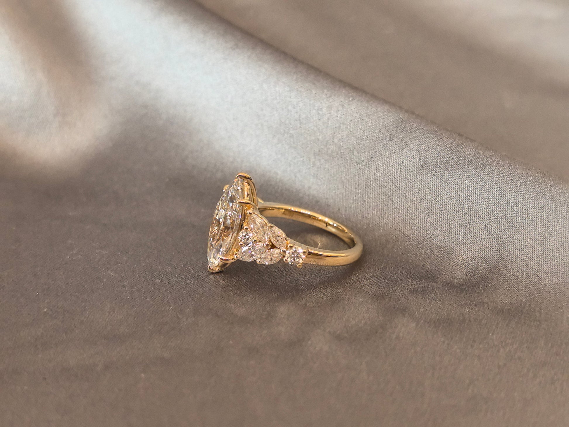 Prong-Set Marquise Diamond with Pear & Round Accents Ring - Polished High-Shine - Lightweight, Comfort-Fit ConstructionS