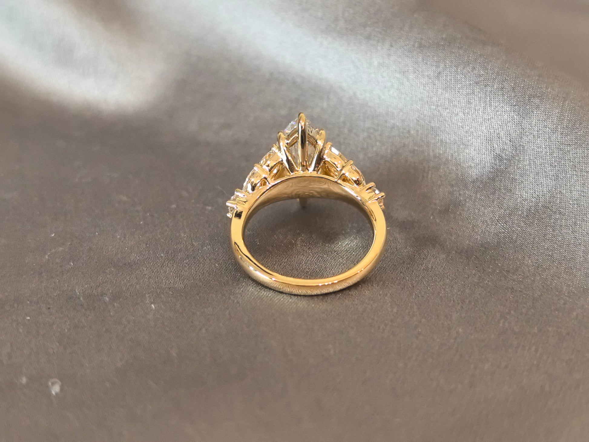 Prong-Set Marquise Diamond with Pear & Round Accents Ring - Polished High-Shine - Lightweight, Comfort-Fit ConstructionS